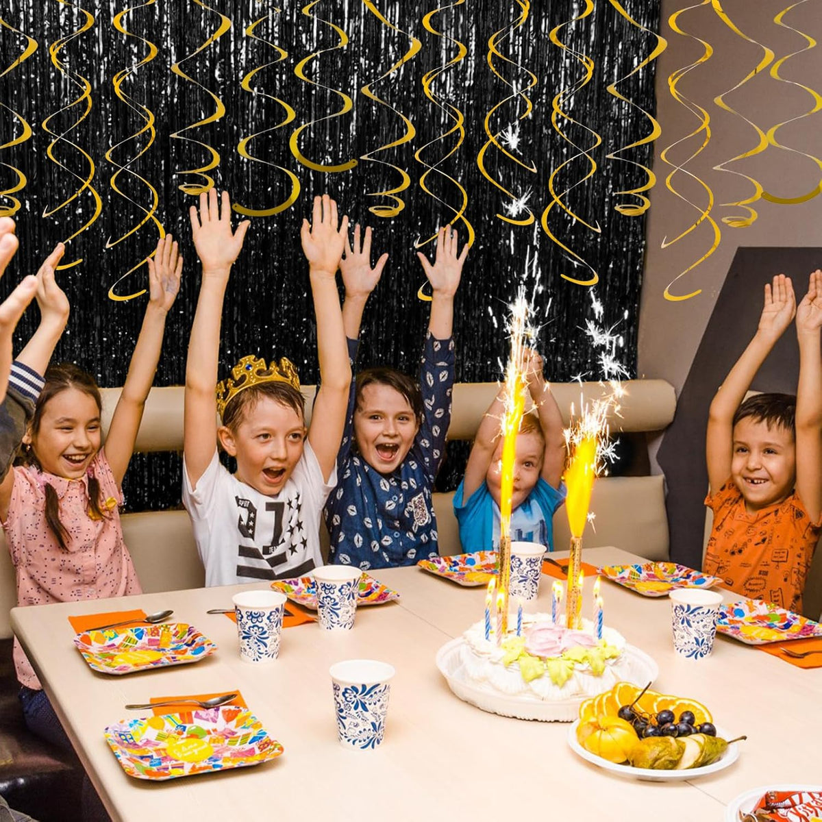 24 PCS Gold Foil Hanging Swirl, Sparkle Ceiling Hanging Decorations, Plastic Streamer Party
