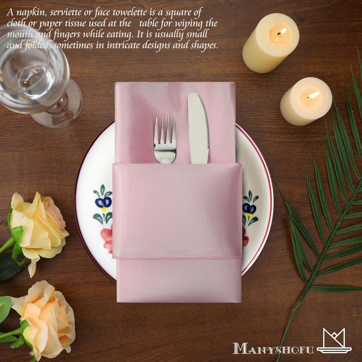 Manyshofu 60 Pieces Light Pink Satin Napkins - 20x20 Inches Cloth Napkins, Square Satin Fabric