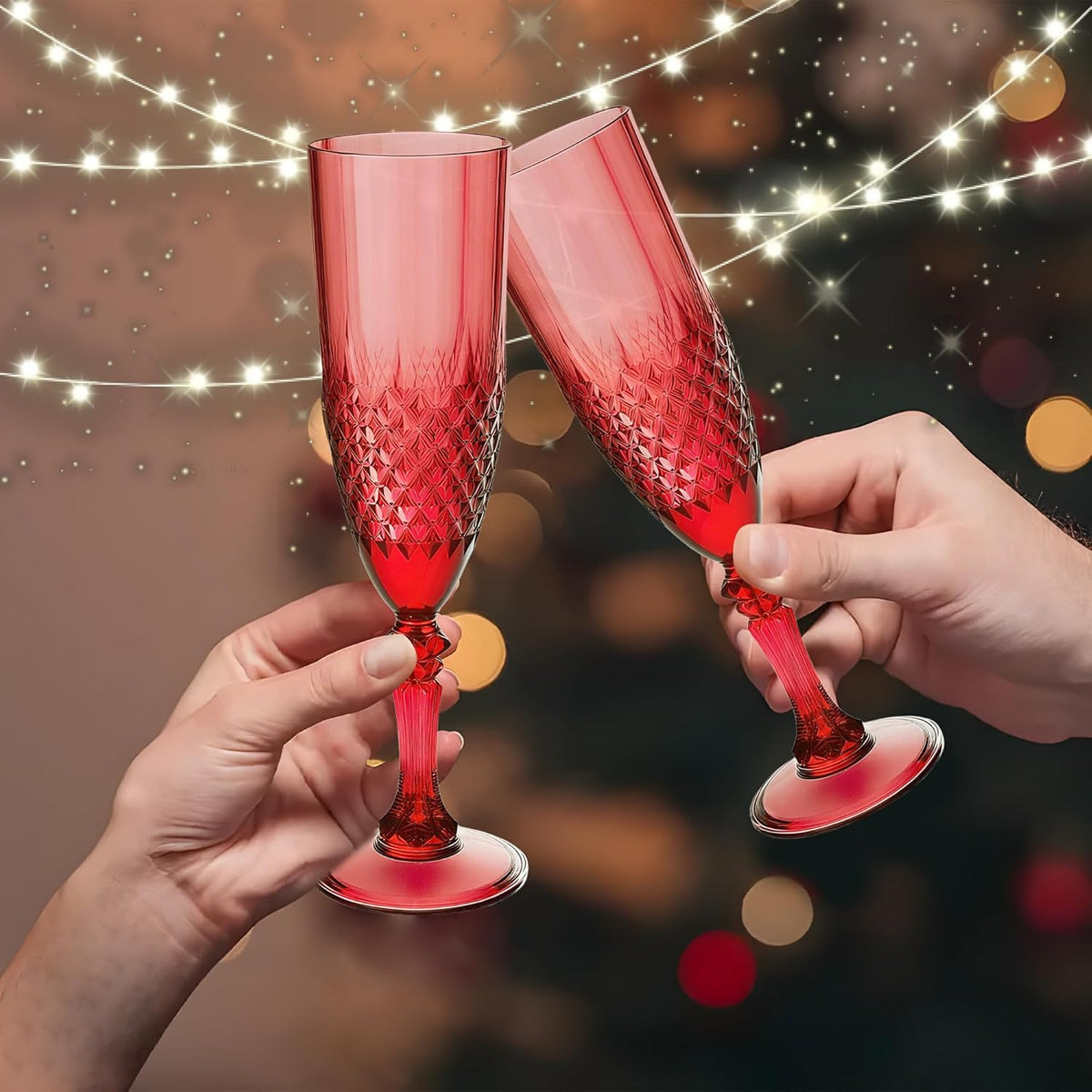 Plastic Champagne Flutes, 24PCS Dark Red Wine Glasses Goblets Cups Reusable Flute, for Christmas