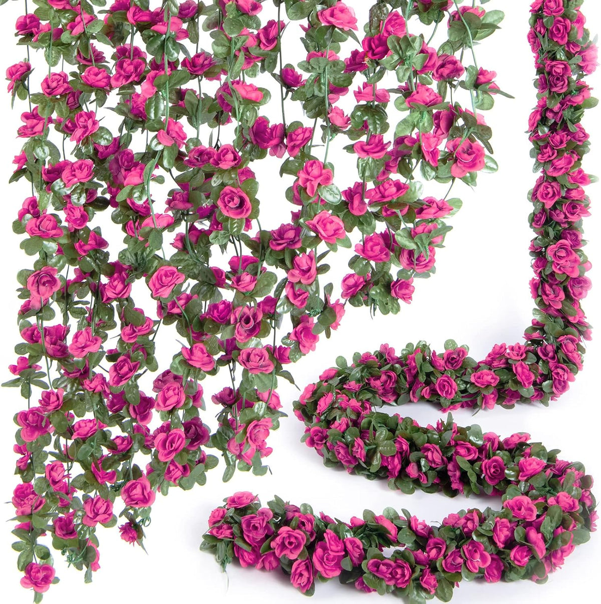 8 Pcs x 8.2 ft Flower Garland Artificial Rose Vine Flowers with Green Leaves Hanging Fake Roses