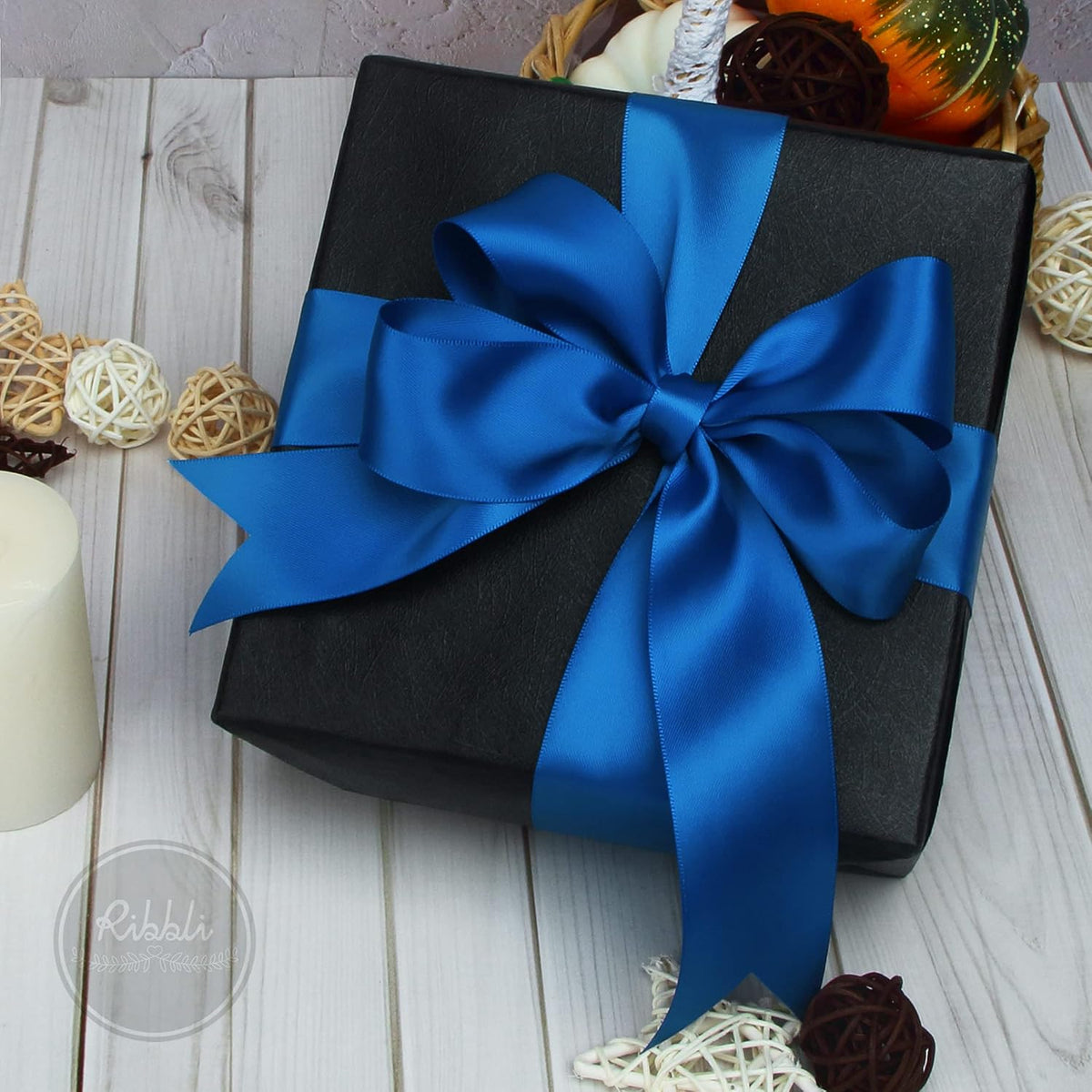 Ribbli Royal Blue Double Faced Satin Ribbon,1-1/2” x Continuous 25 Yards,Use for Bows Bouquet,Gift
