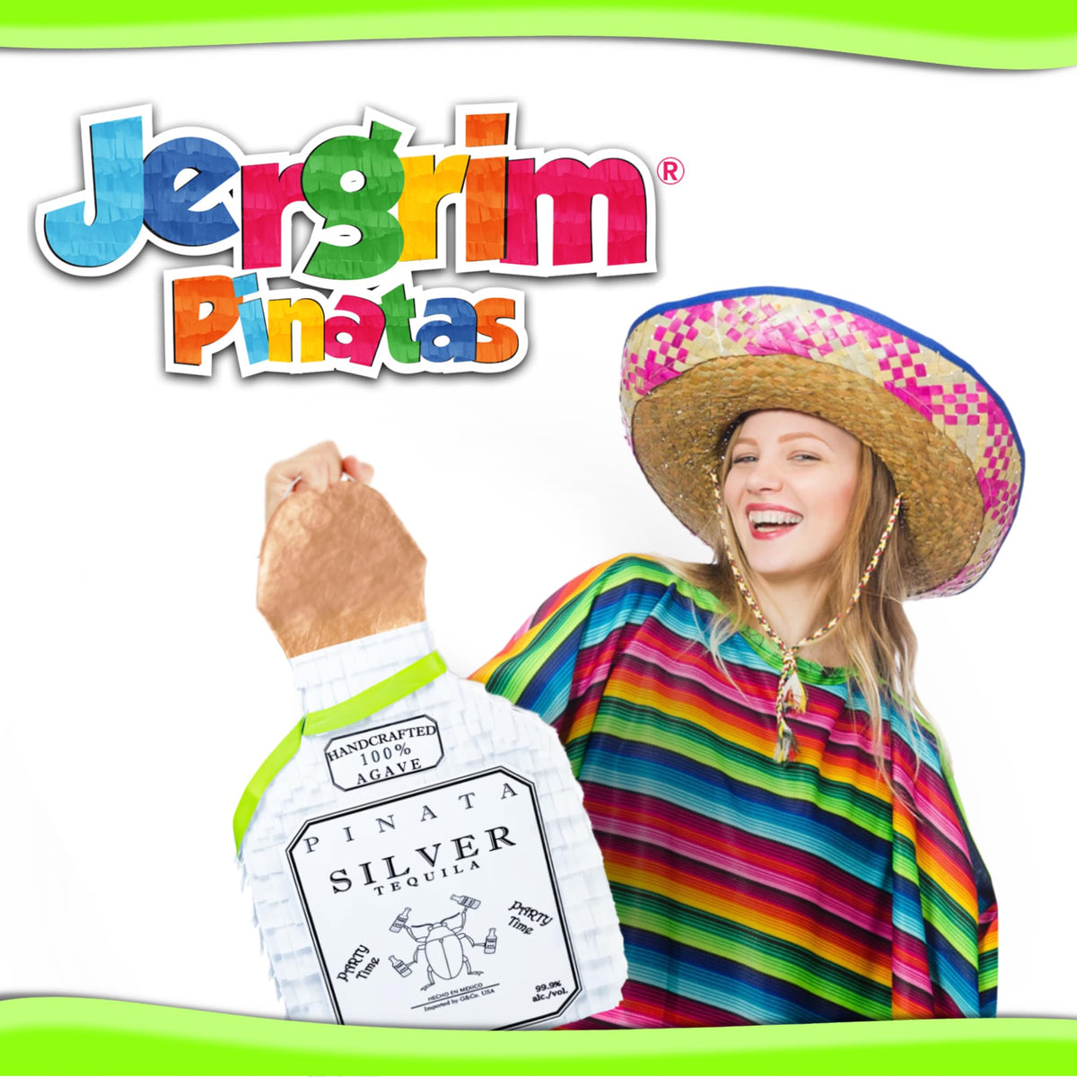 Jergrim White Tequila Bottle Piñata 4-piece set, 16x11x3 inches, Perfect for Party Decorations