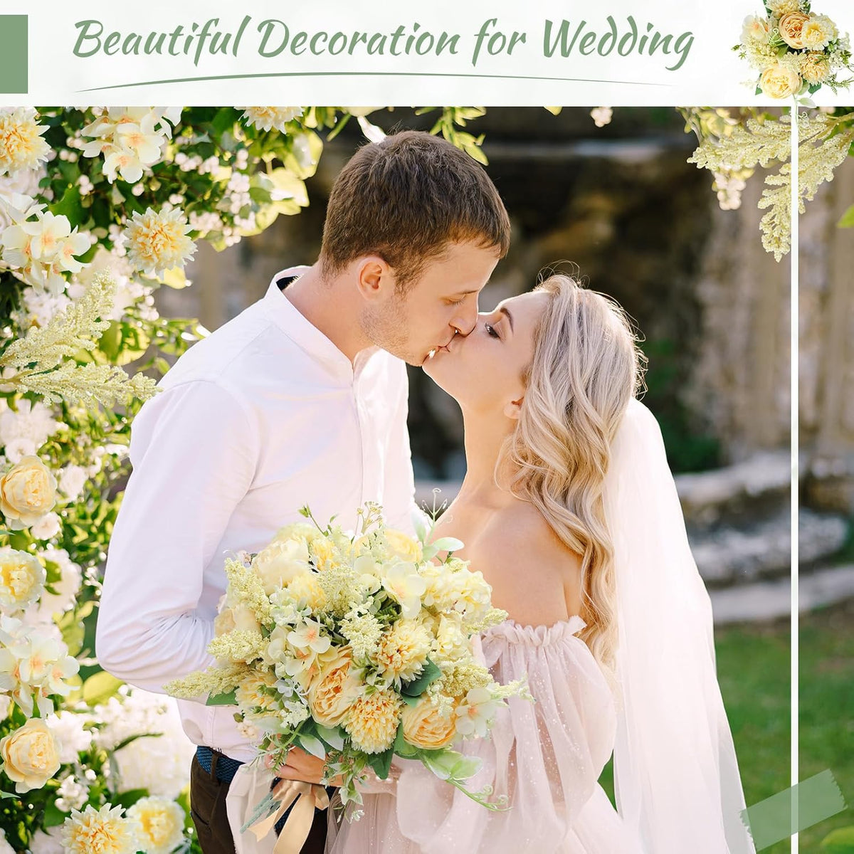 Zeyune 8 Pcs Wedding Silk Flowers Fake Silk Flowers Faux Bouquet Hydrangea Bouquets for Wedding