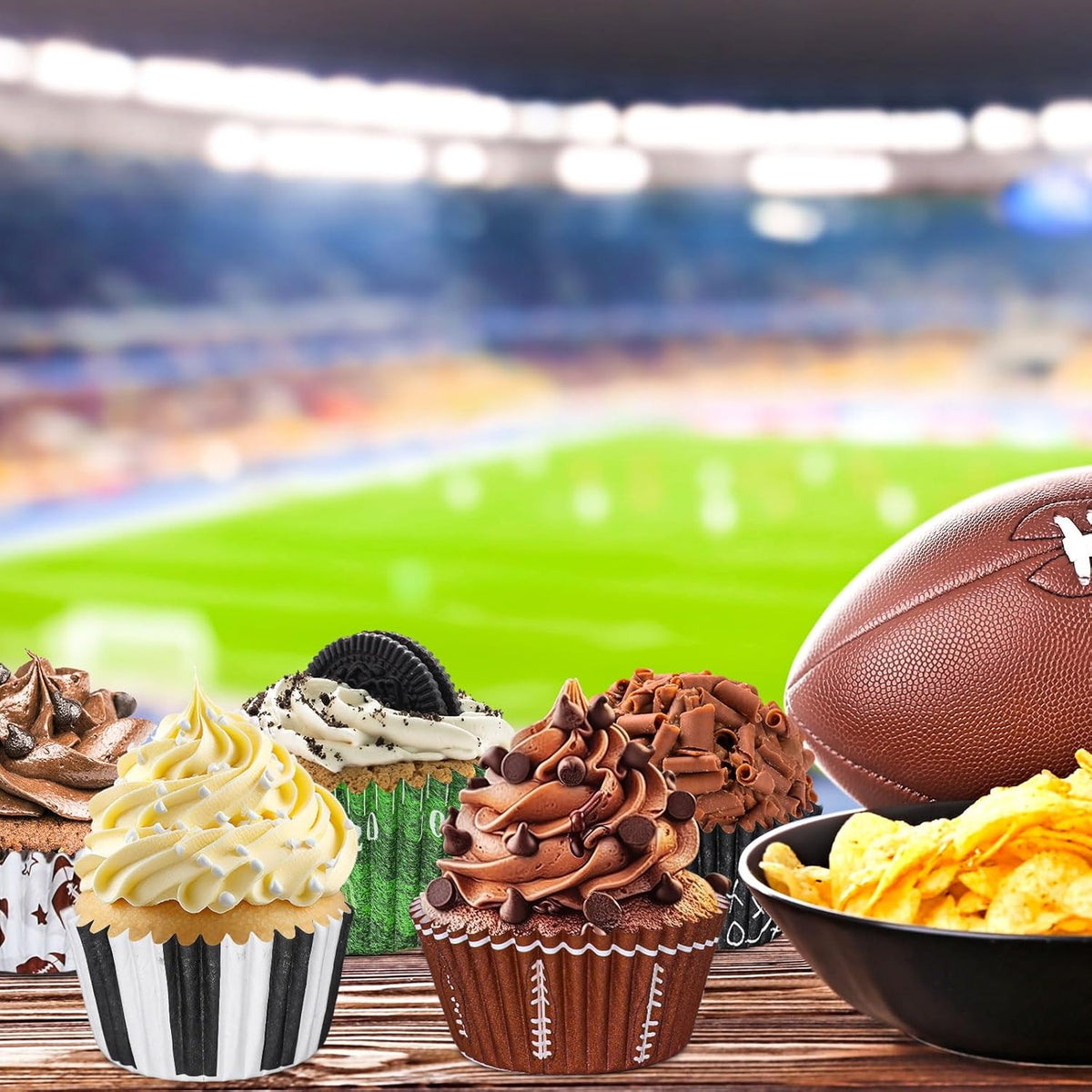 Whaline 600Pcs Football Cupcake Liners 6 Styles Rugby Cupcake Wrappers Baking Cups Holders Sports