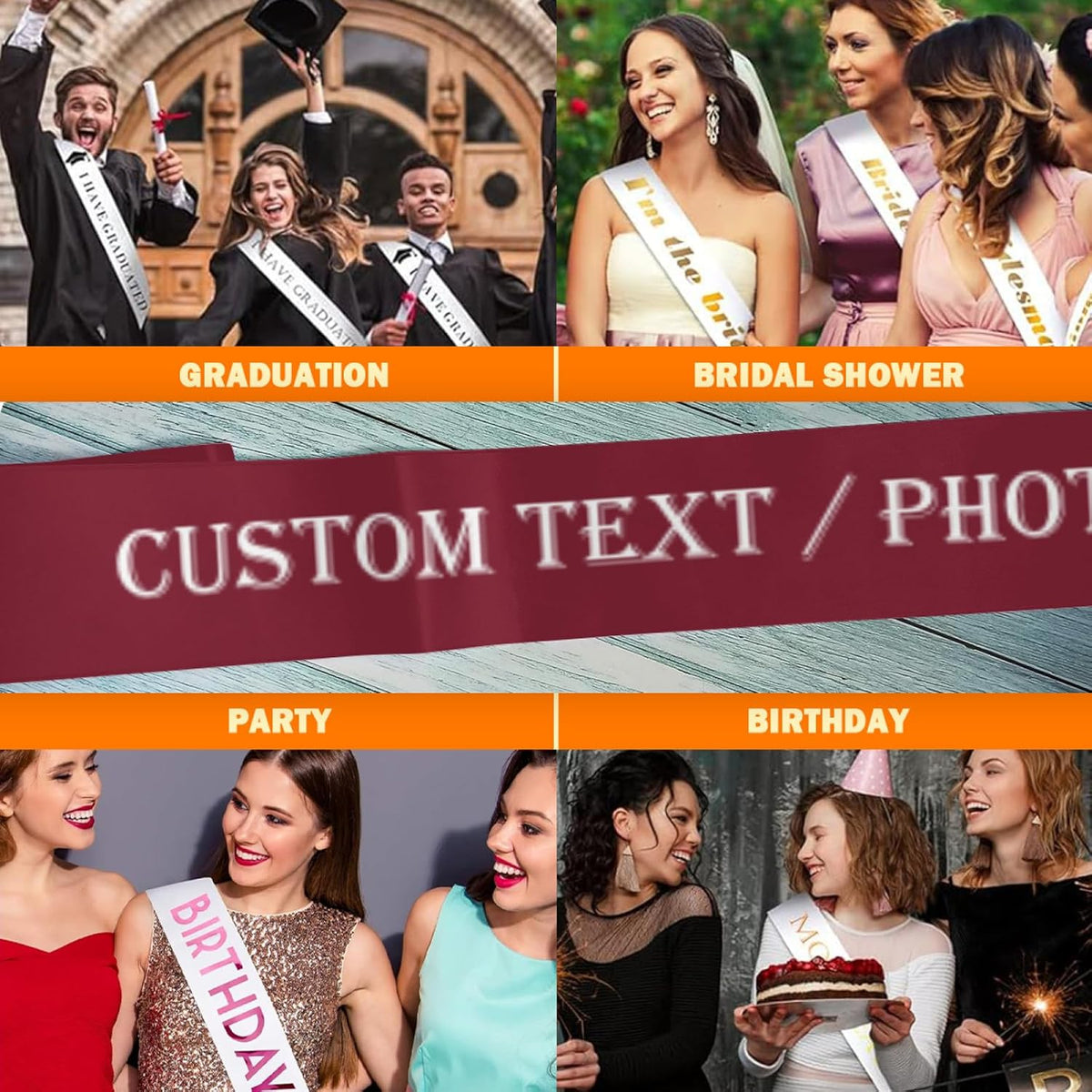 Custom Sash,Personalized Birthday Sash with Text Photo,Customized Bachelorette Sash Quote Sash