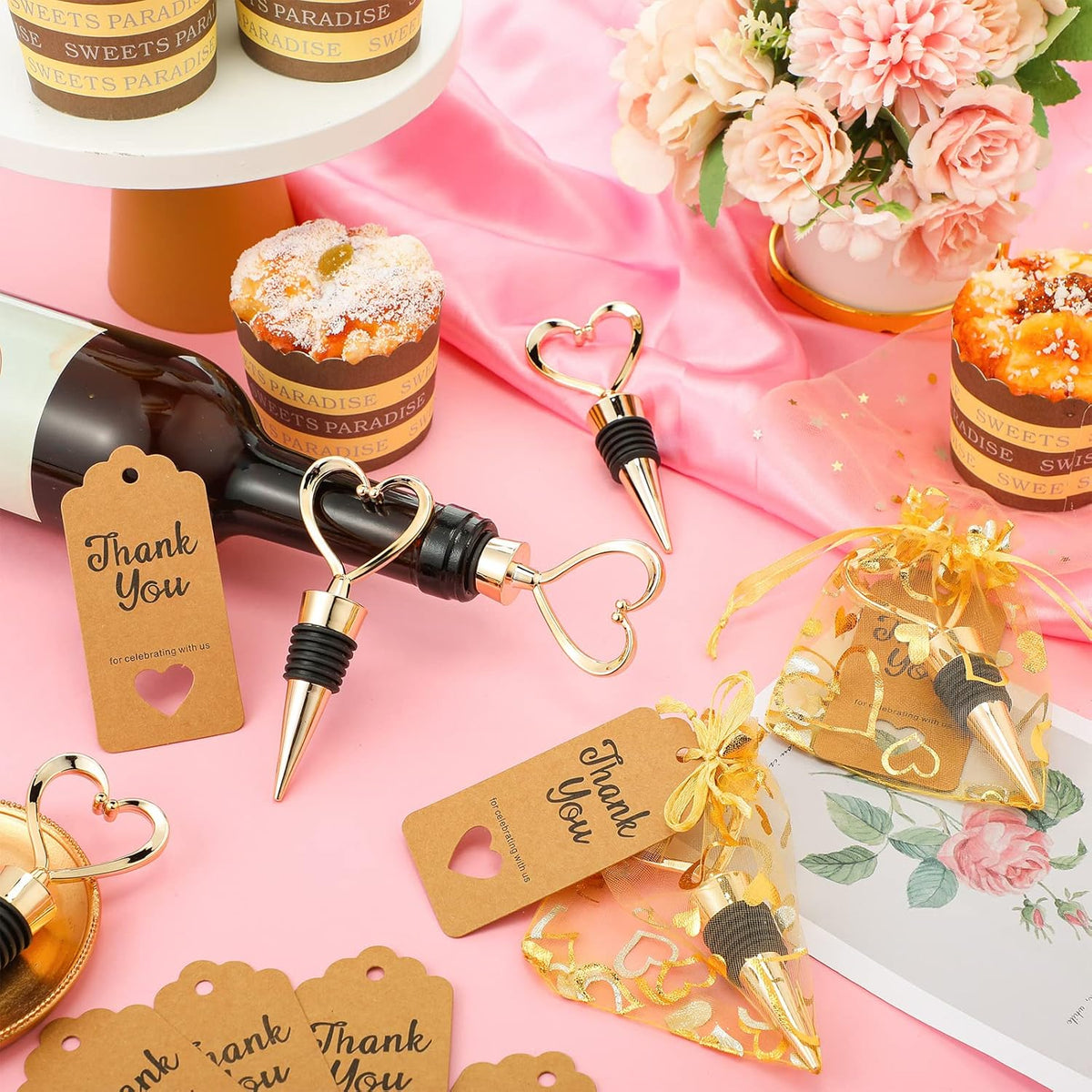 Buryeah 24 Set Wedding Heart Shaped Wine Stopper Party Favors Bulk Beverage Bottle Stopper Wine