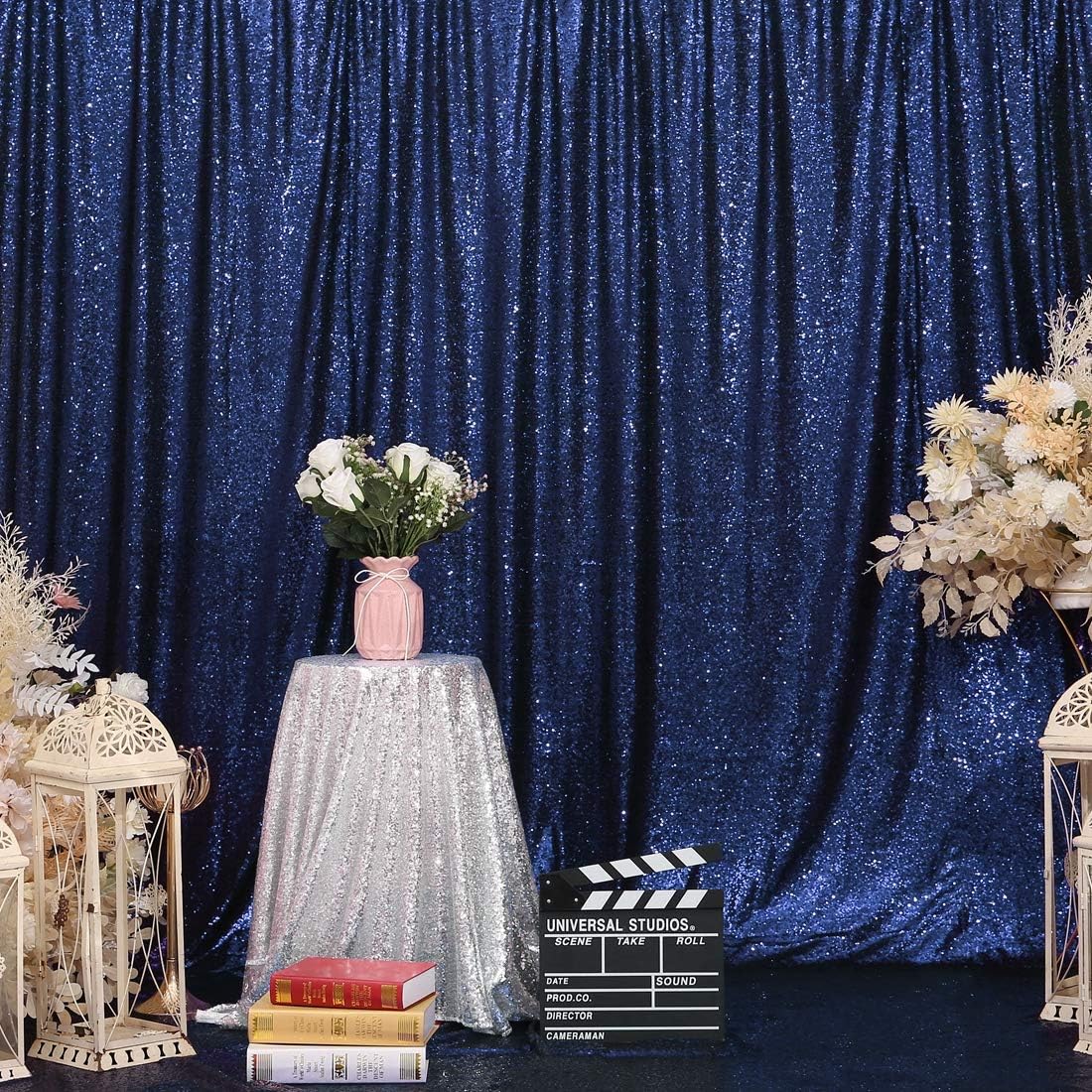 Eternal Beauty Navy Blue Sequin Backdrop, 7x7 Ft Glitter Background Curtains for Shimmer