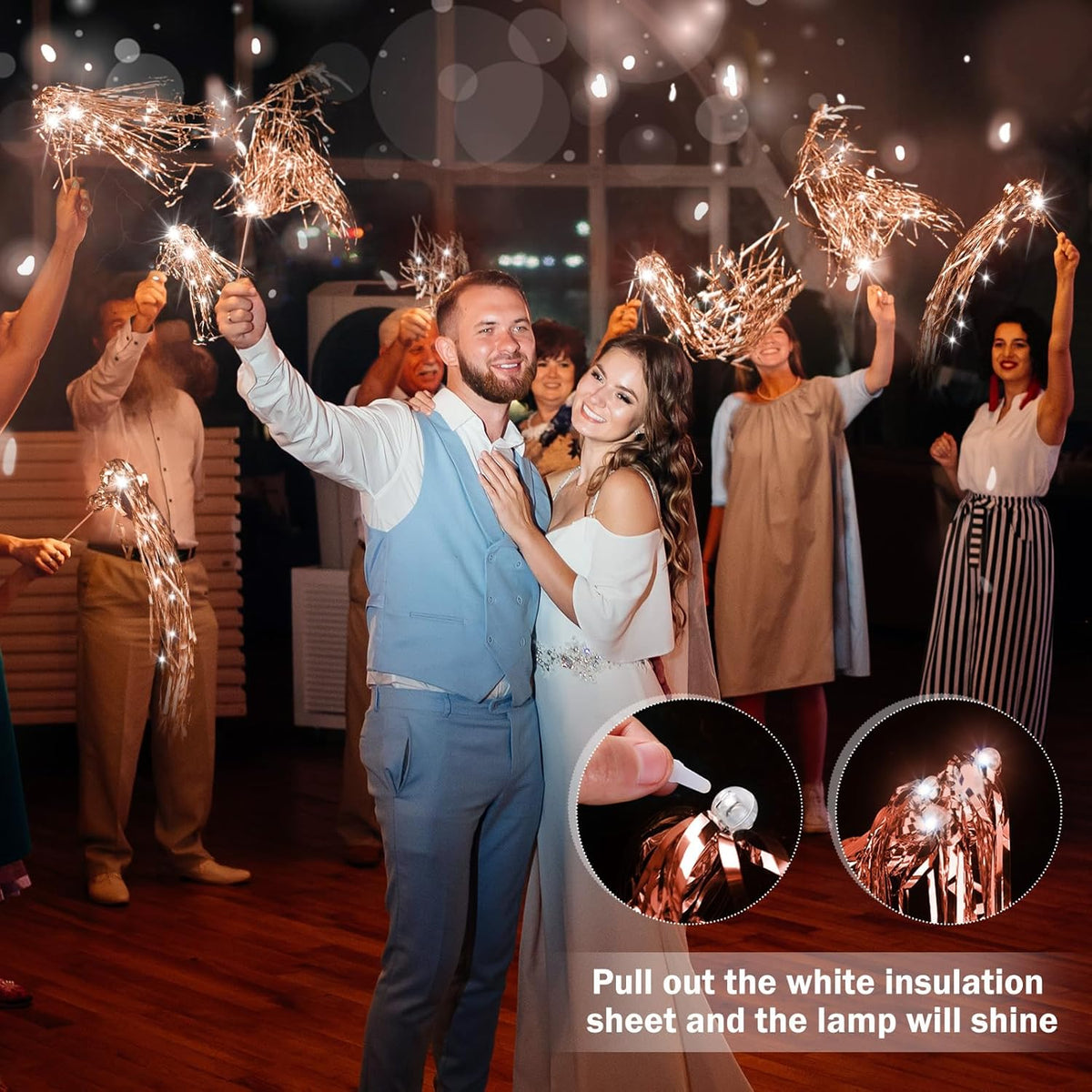 100 Pcs Lighted Wedding Wands LED Tinsel Wands Light up Streamers Sparklers for Wedding Send Off