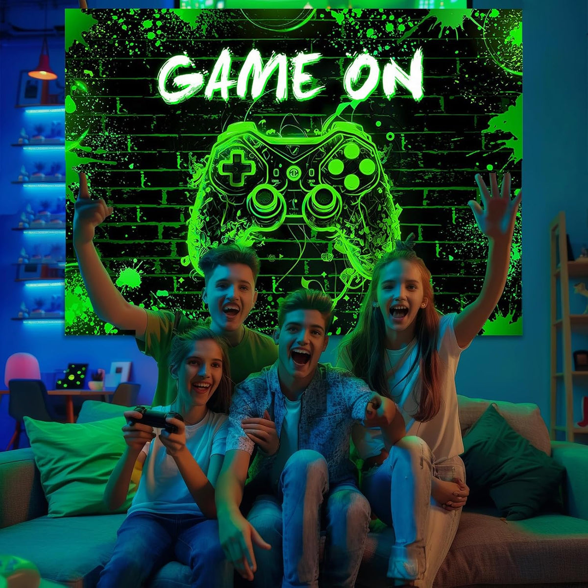 Mocsicka Game On Backdrop Video Game for Boys Level Up Birthday Party Decoration Game Night Arcade