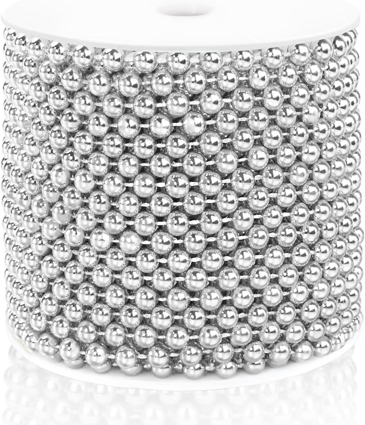 Craft String Pearls 6MM Pearl Bead, 66 Feet Silver Faux Pearl Garland Spool Roll Strand Wedding