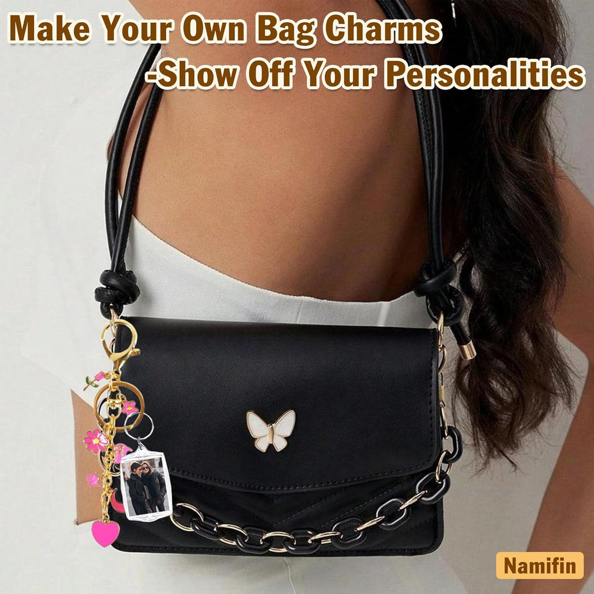 Namifin 384 Pcs Lip Gloss Keychain Making Kit with Charms & Keychain Clips - DIY Bag Charms, Photo