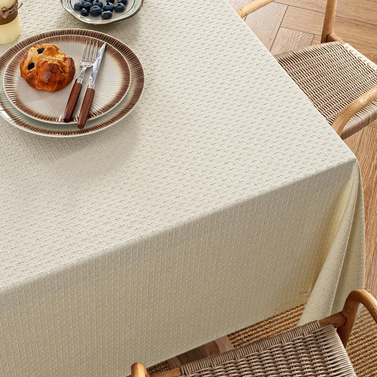 MIULEE Natural Linen Cottton Table Cloth Rectangle Tablecloth Waterproof Spillproof Cross-Star