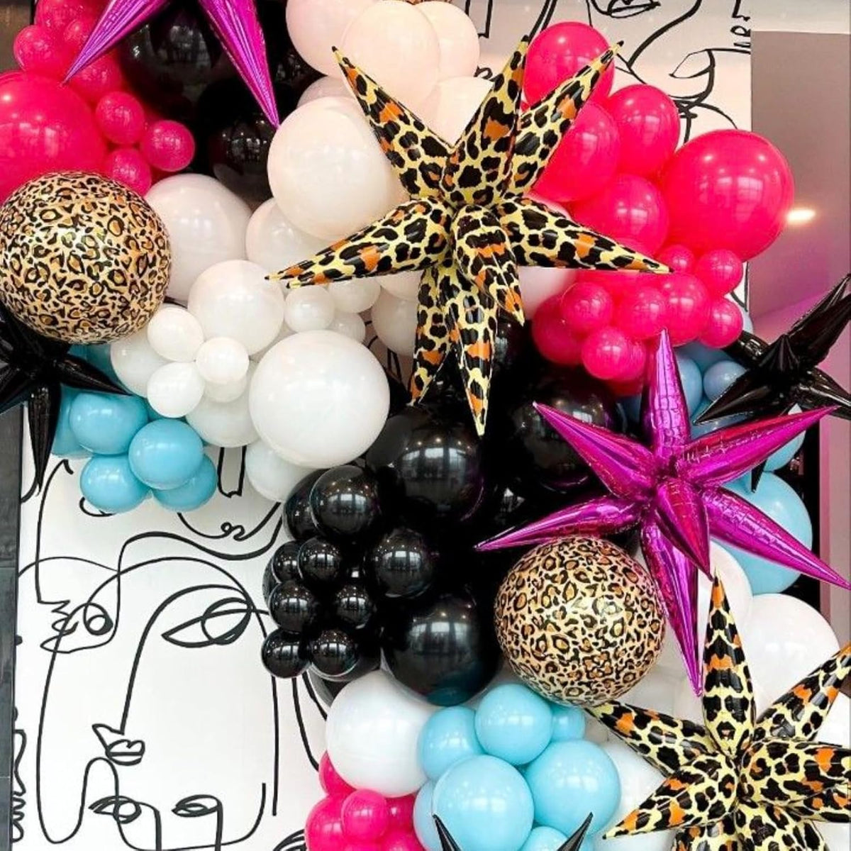 Hot Pink Star Balloons 12pcs, 27/22 Inch Foil Star Explosion Balloons, Large Spike Mylar Cone