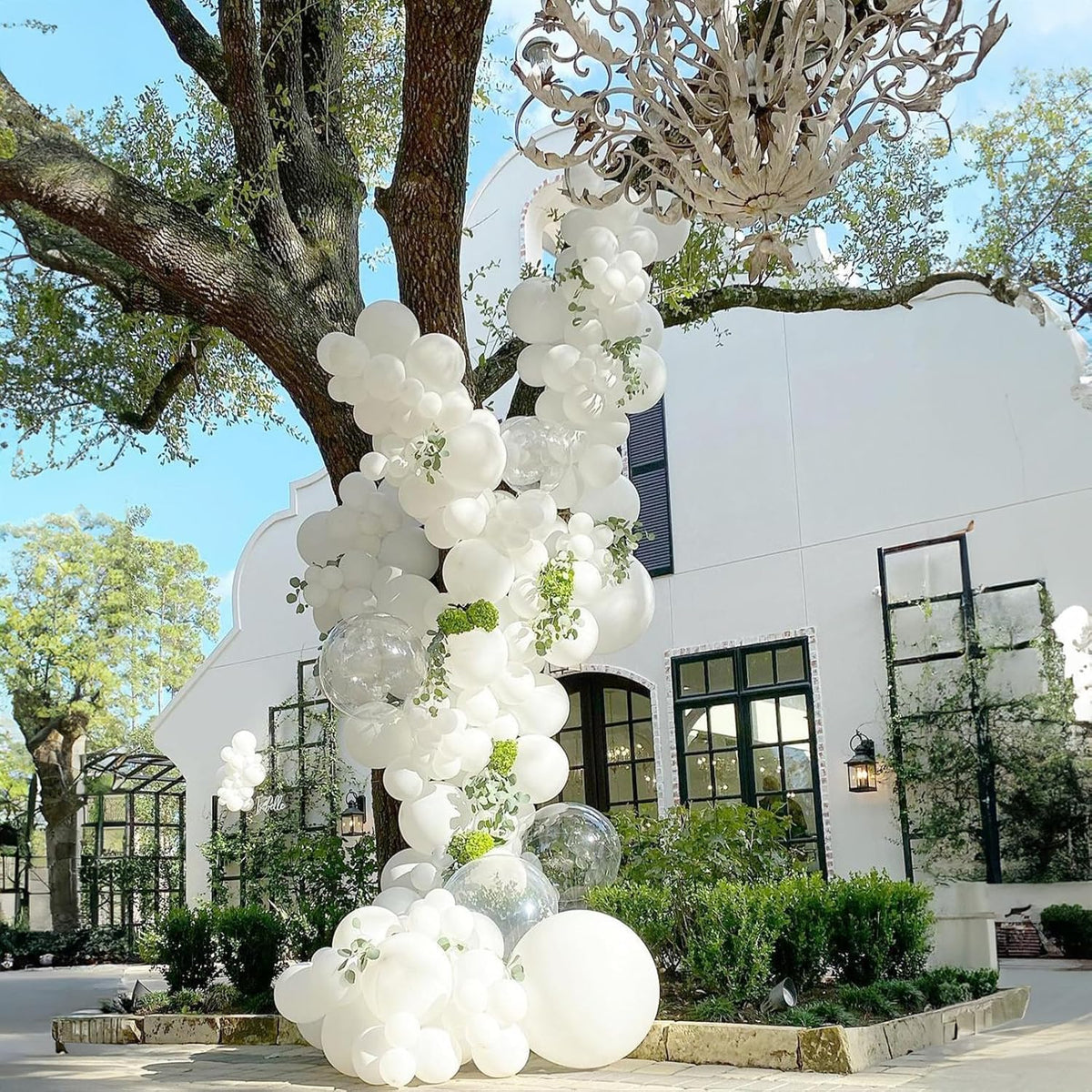 White Balloons, 12 Inch Pearl Pure White Ivory Latex Balloon with Silver Confetti Balloons for Boho