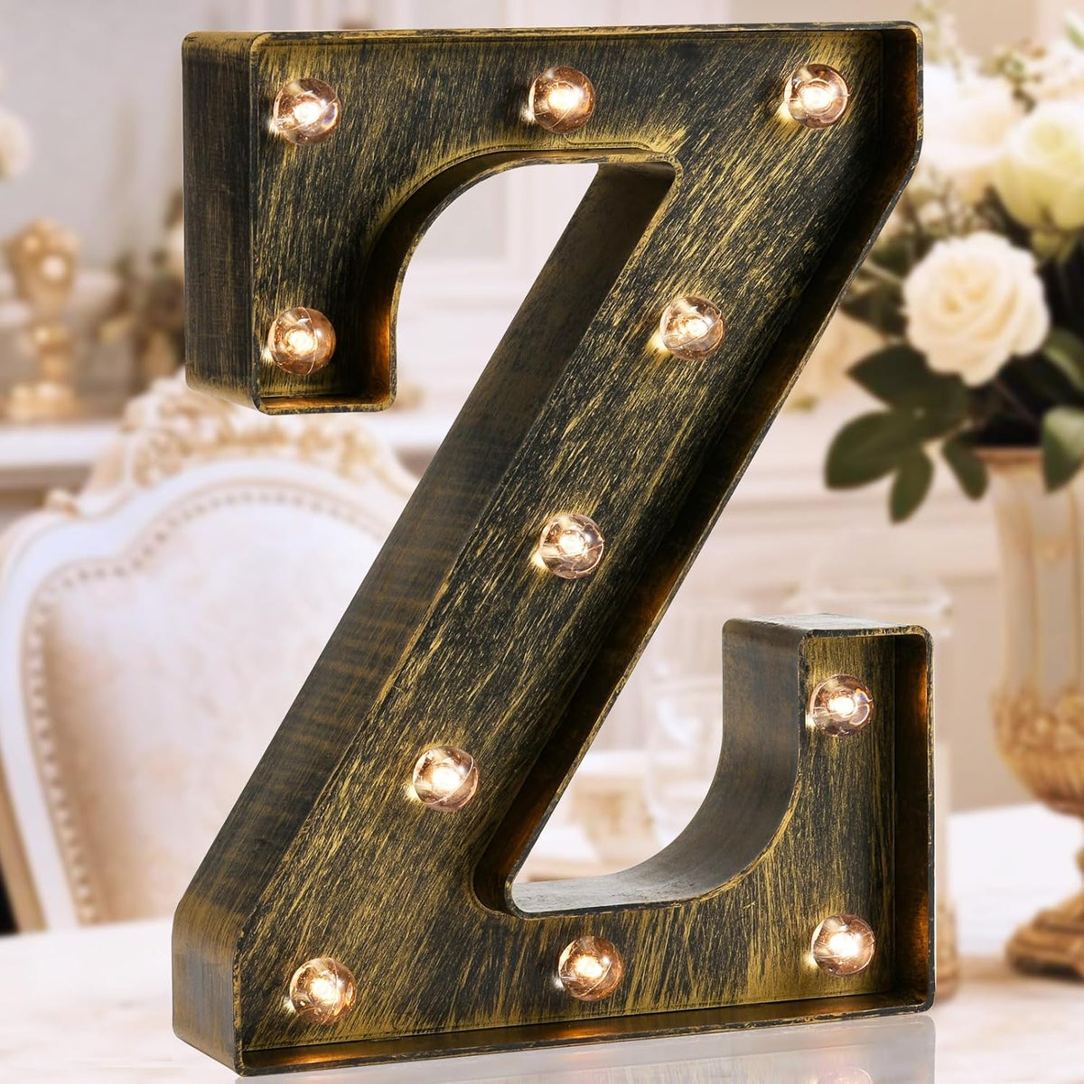 OYCBUZO Golden Black Led Marquee Letter - Industrial, Vintage Style Light Up Alphabet Letter Sign