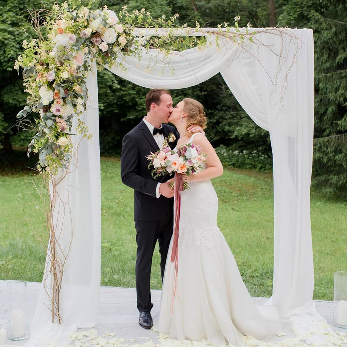 Wokceer Wedding Arch Draping Fabric 6 Panels 28.7" x 20FT White Sheer Fabric Backdrop Arch Draping