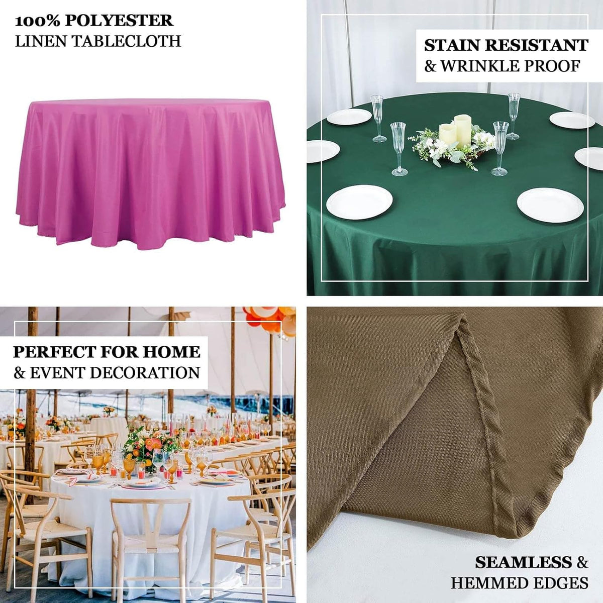 Efavormart Round Tablecloth, 132 Inch Stain & Wrinkle Resistant Washable Table Cloth, Decorative
