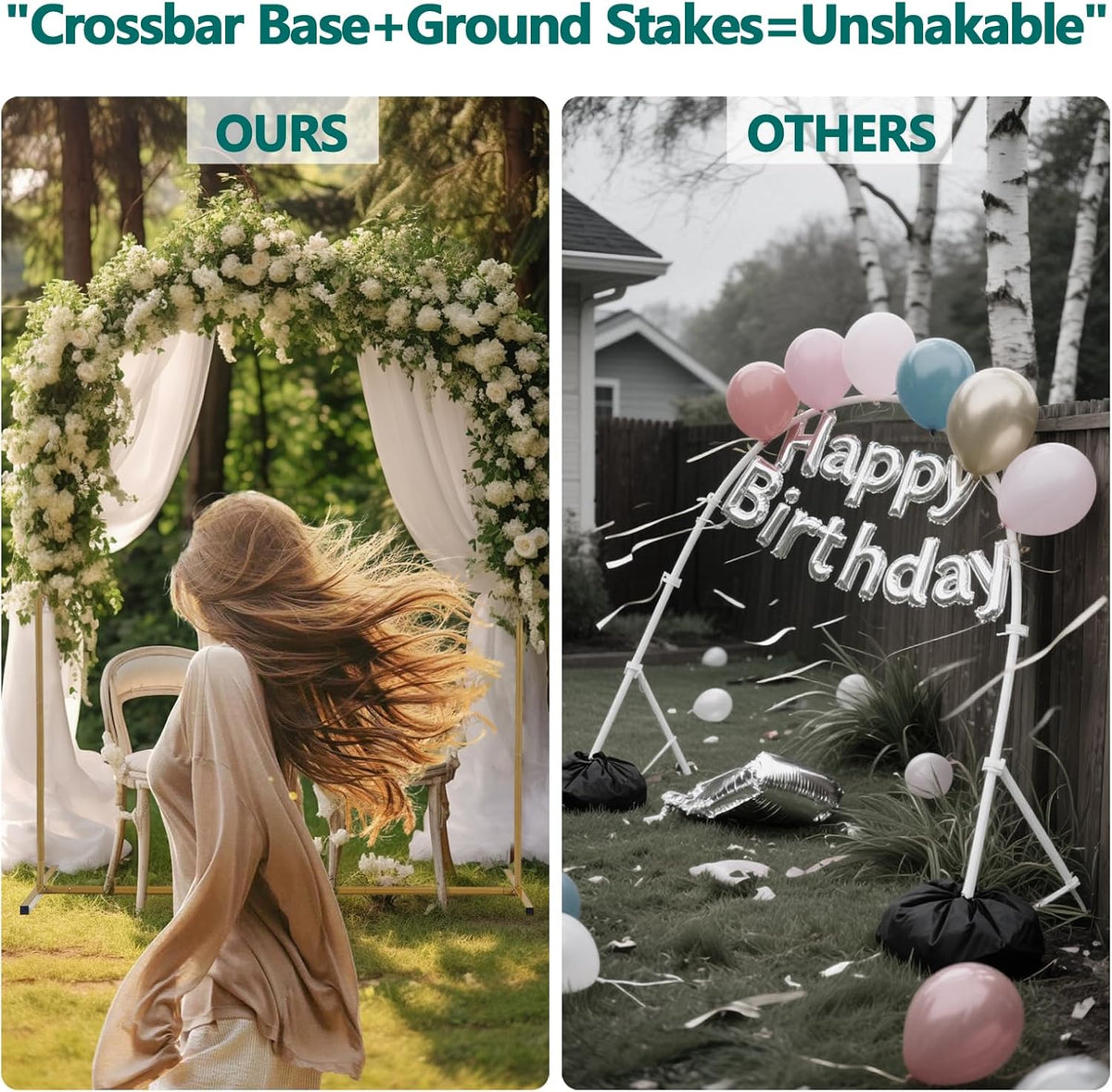 Metal Arch Backdrop Stand Set- Heavy Duty Rust-Proof Wedding Decoration Frame with Crossbar Base