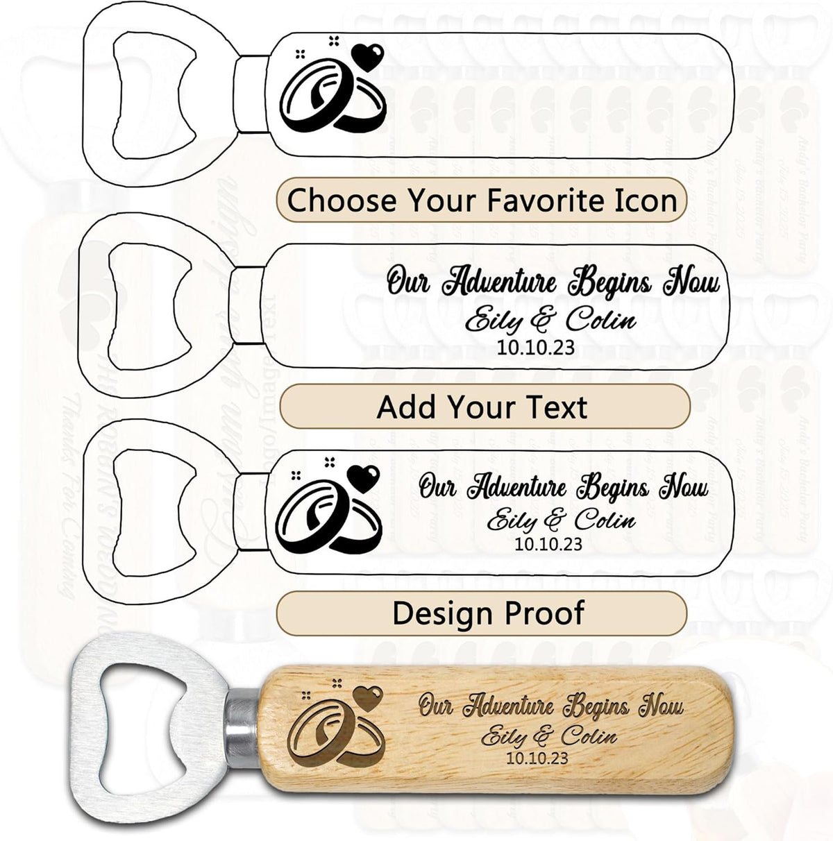 15-100PCS Custom Bottle Openers Bulk, Beer Bottle Opener with Wooden Handle, Engraved Groomsmen