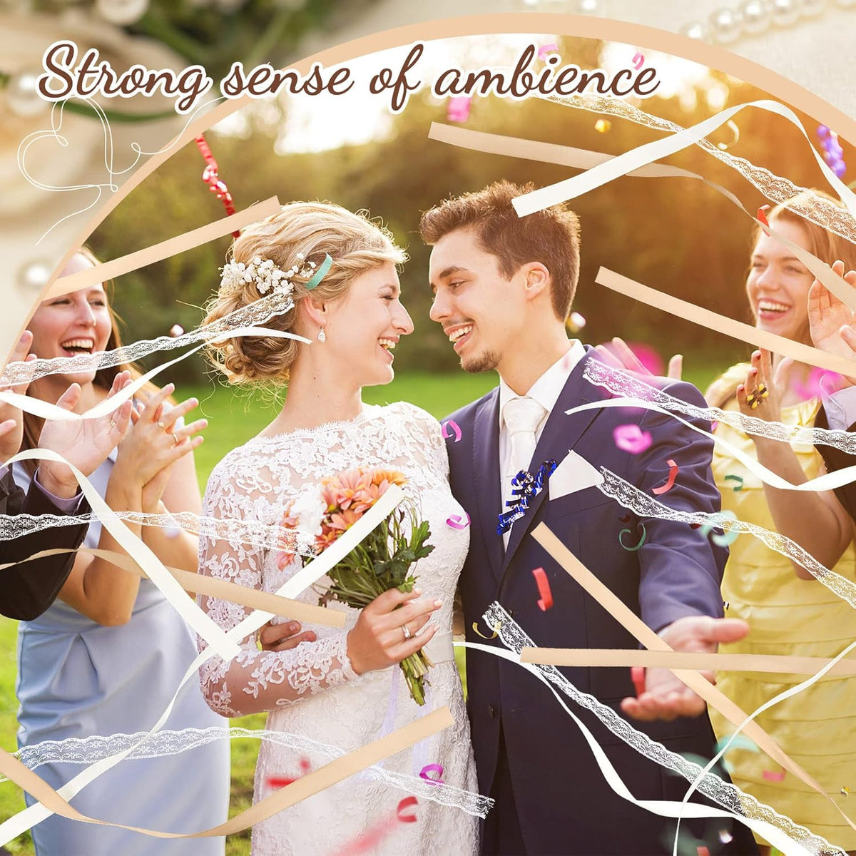 Taiyin 150 Pcs Lace Ribbon Stick Wands Wedding Wand Streamers with Bell Silk Ribbon Fairy Wand