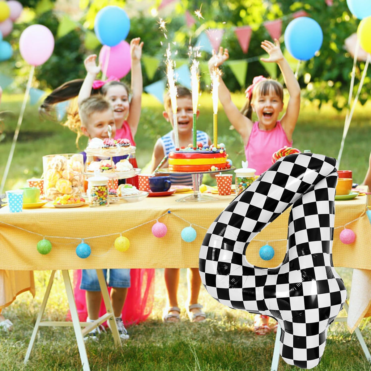 40 Inch Checkered Number Balloon - Race Flag Pattern Big Helium Balloon for Birthday Party