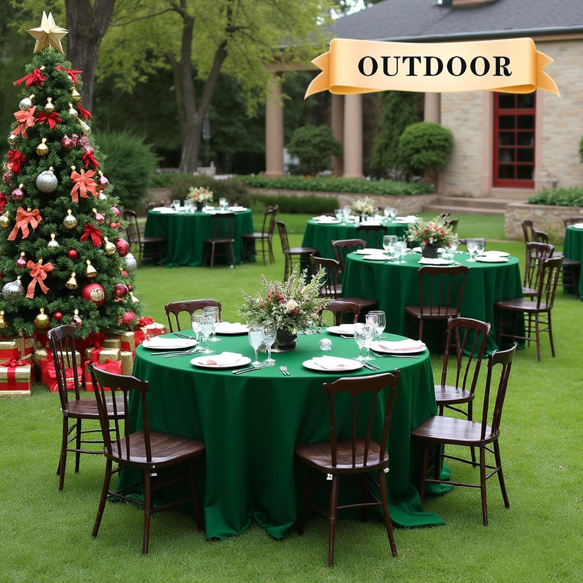 sancua 6 Pack Round Tablecloth 90 Inch Hunter Green, Stain and Wrinkle Resistant Table Cloth
