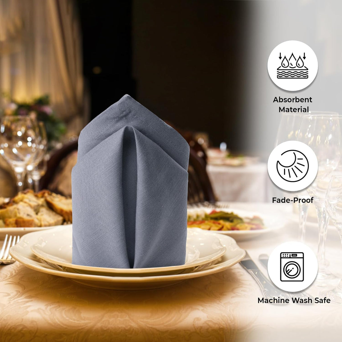 Urban Villa Dinner Napkins Solid Grey Color Cloth Napkins (Set of 12) Oversized 20x20 Inches 100%