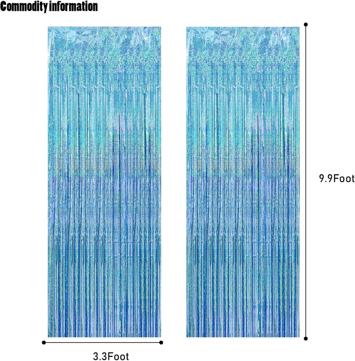 CANREVEL 2 Pack 3.3x8.2 Feet Light Blue Foil Fringe Backdrop Curtains, Glitter Tinsel Streamers
