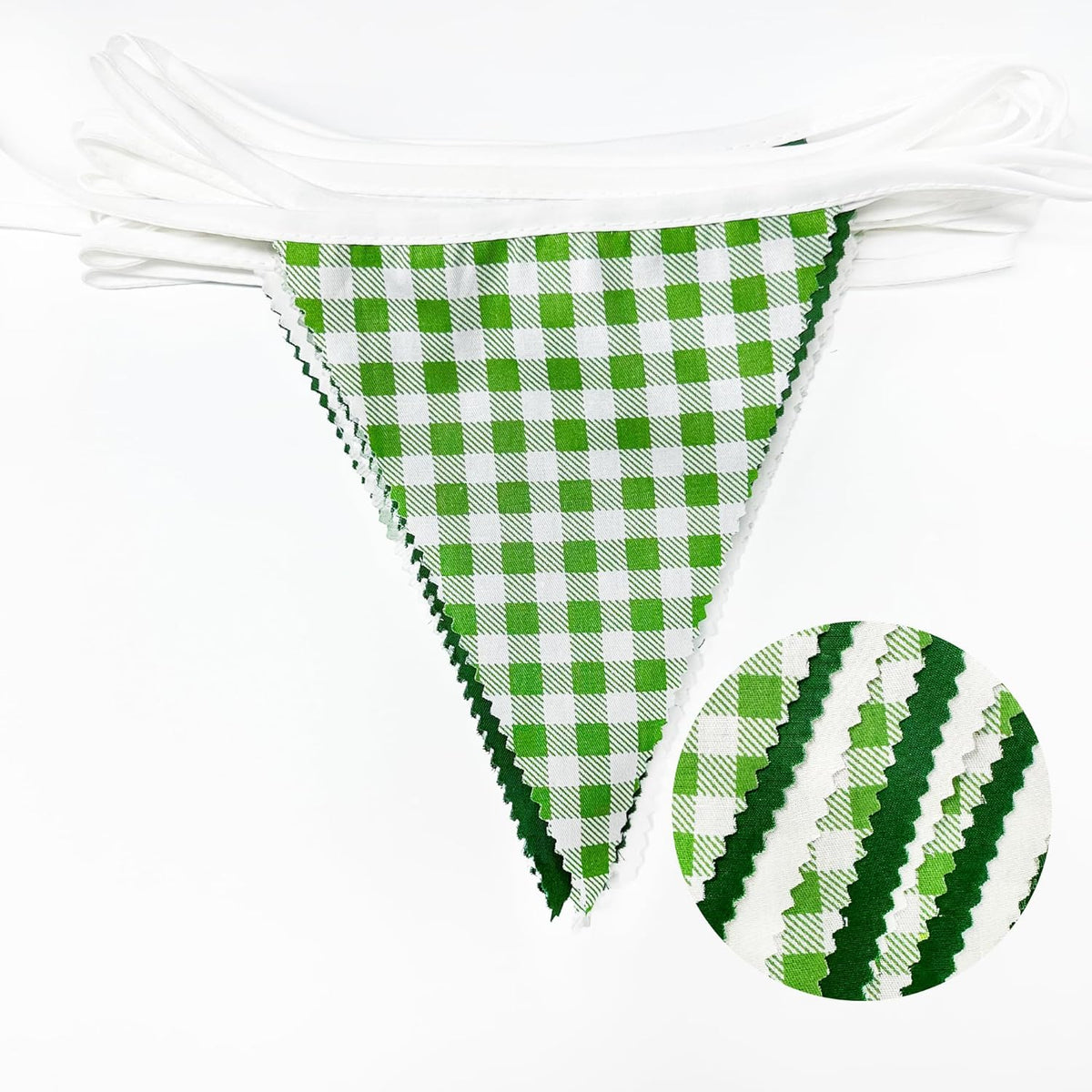 32Ft Green Party Decorations Green Buffalo Plaid Checkered White Triangle Flag Gingham Pennant