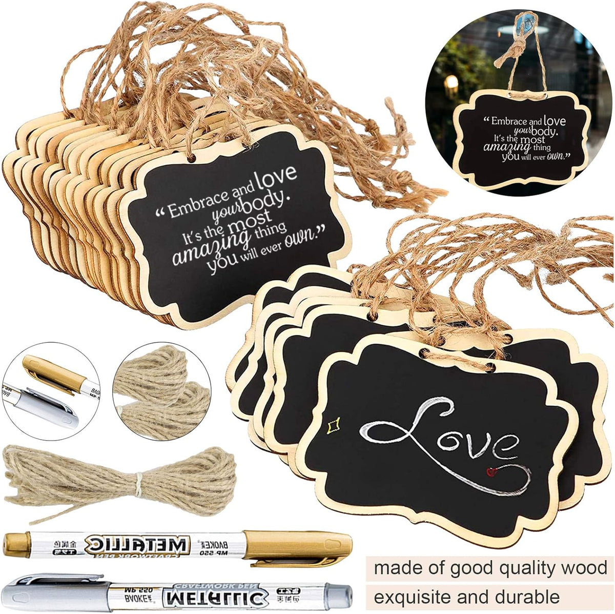 24PCS Reusable Chalkboard Tags with String, ULENDIS 2.36x3.35 Inch Wooden Chalkboards Signs with
