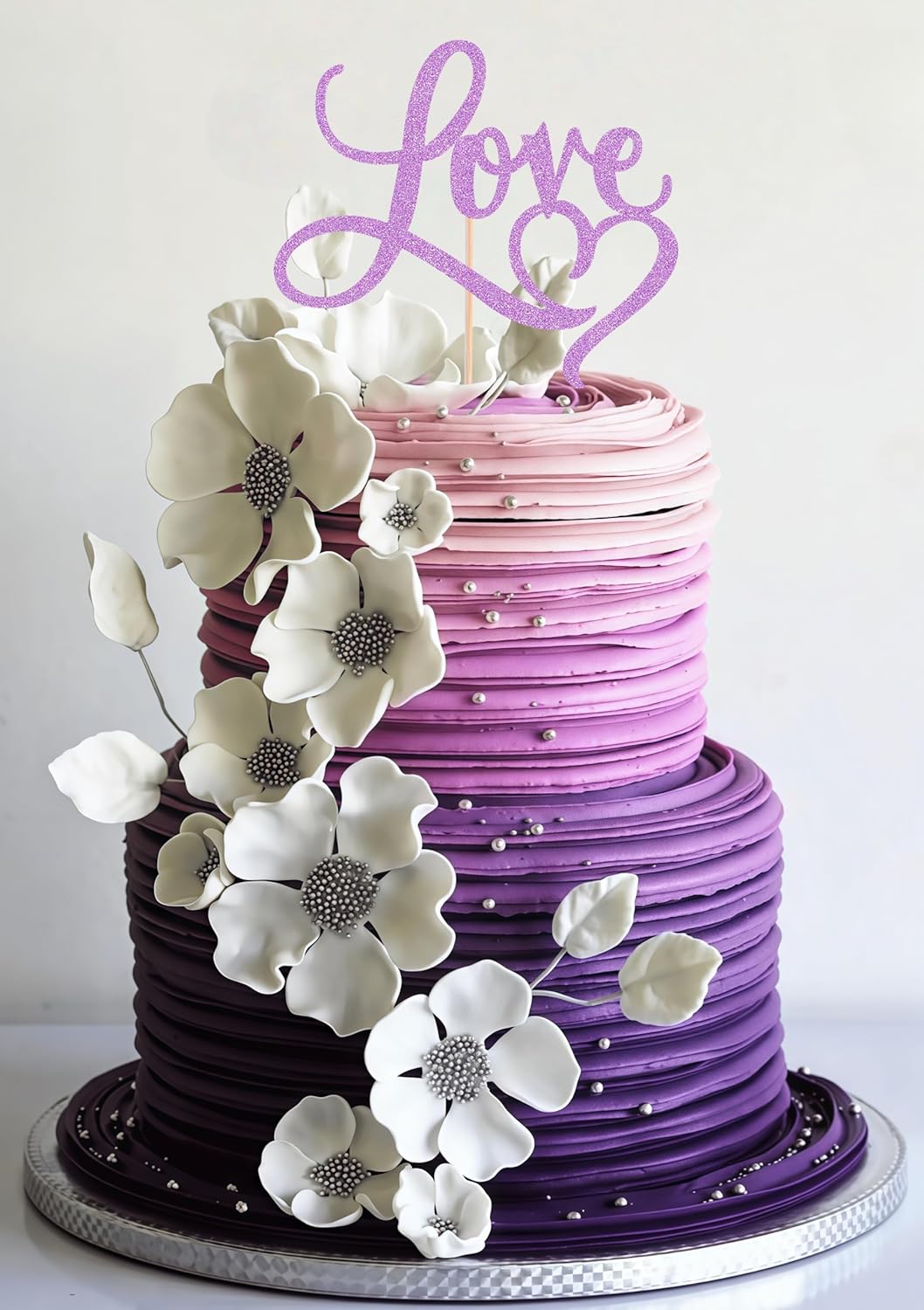 Love Cake Topper - Purple Glitter Paper Wedding Cake Decoration Supplies, Perfect for Bridal