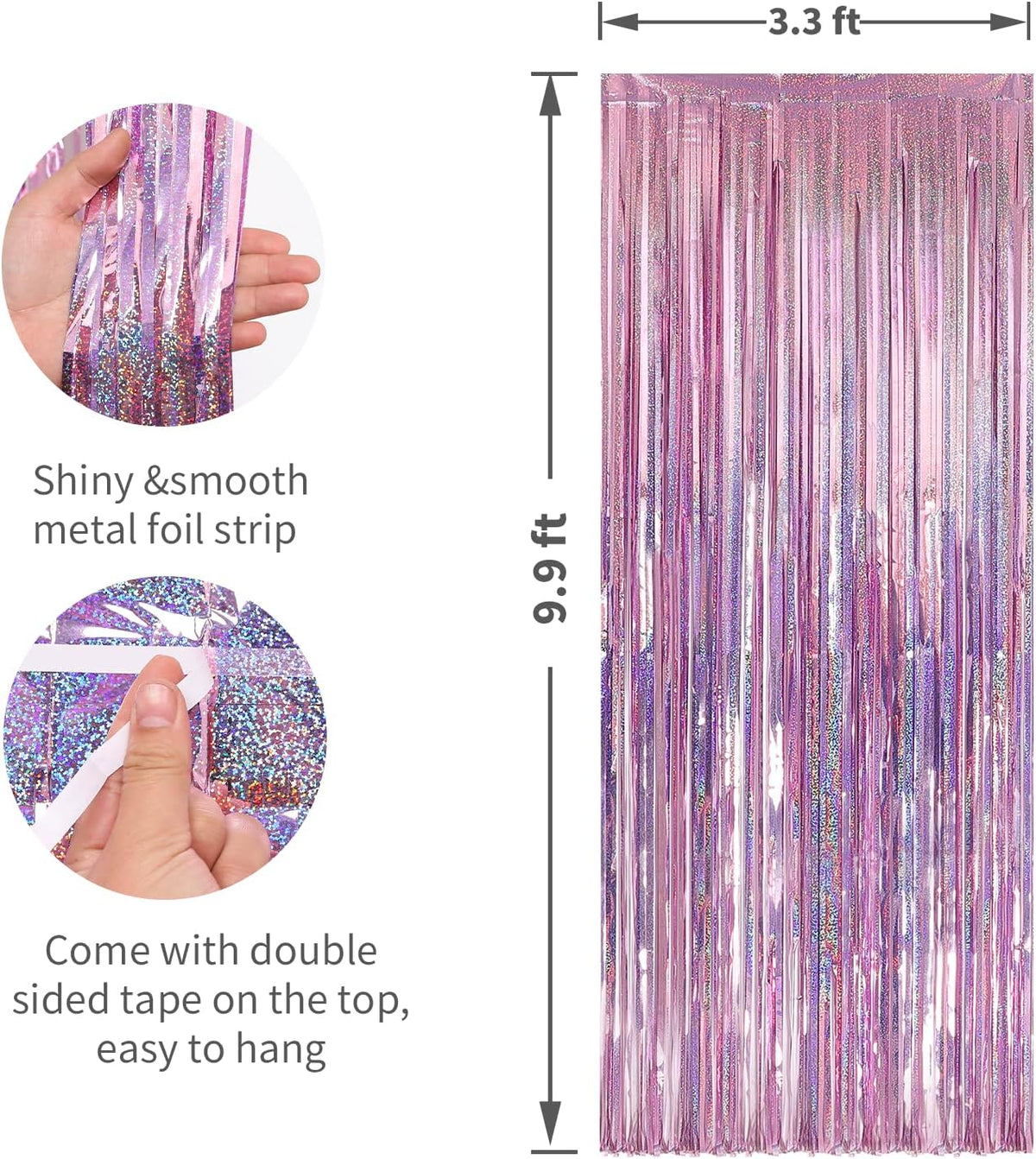 Crosize 7 Pack 3.3 x 9.9 ft Laser Pink Foil Fringe Backdrop Curtain, Streamer Backdrop Curtains