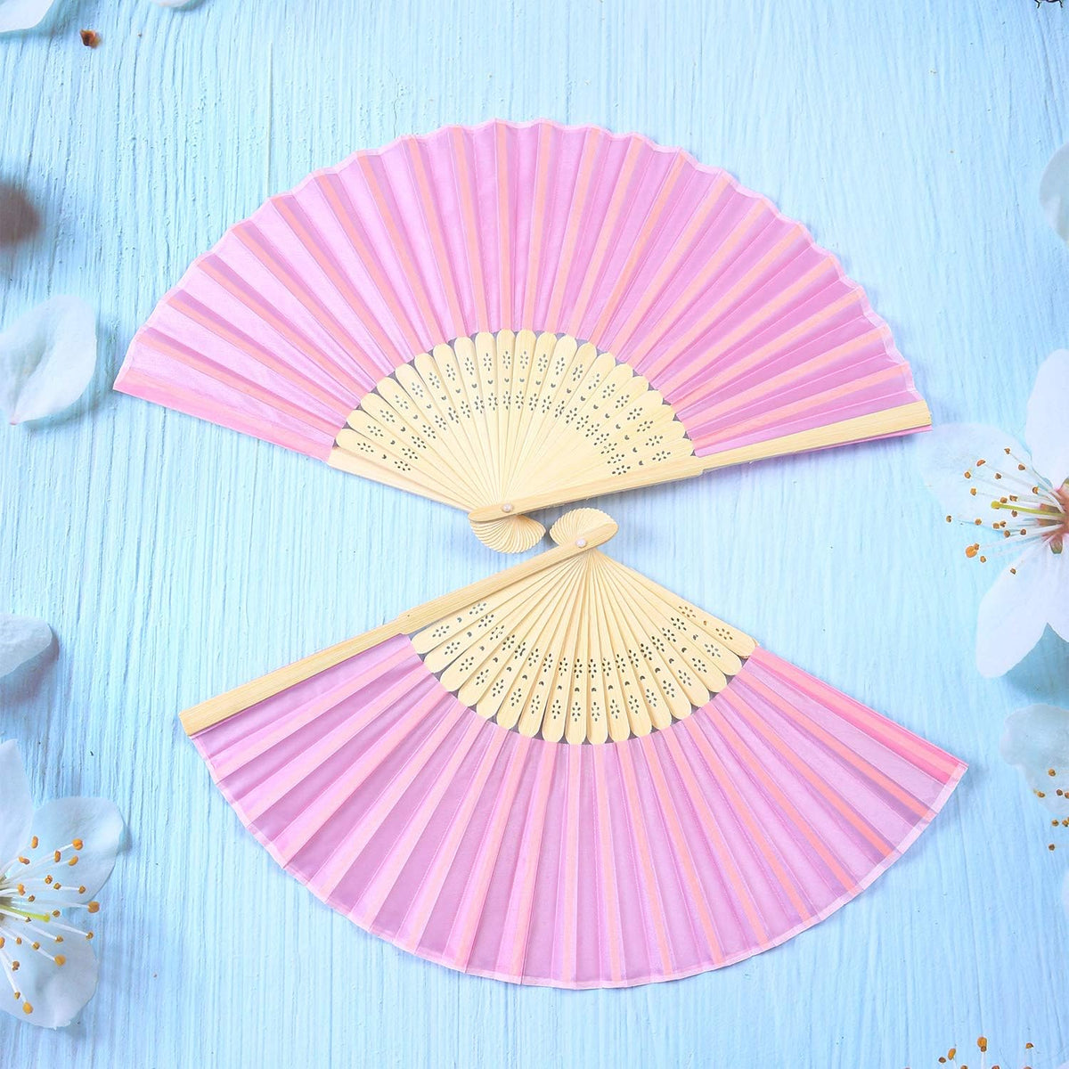 Aneco 18 Pieces Pink Handheld Cloth and Bamboo Folding Fans for Wedding Decoration, Church Gifts