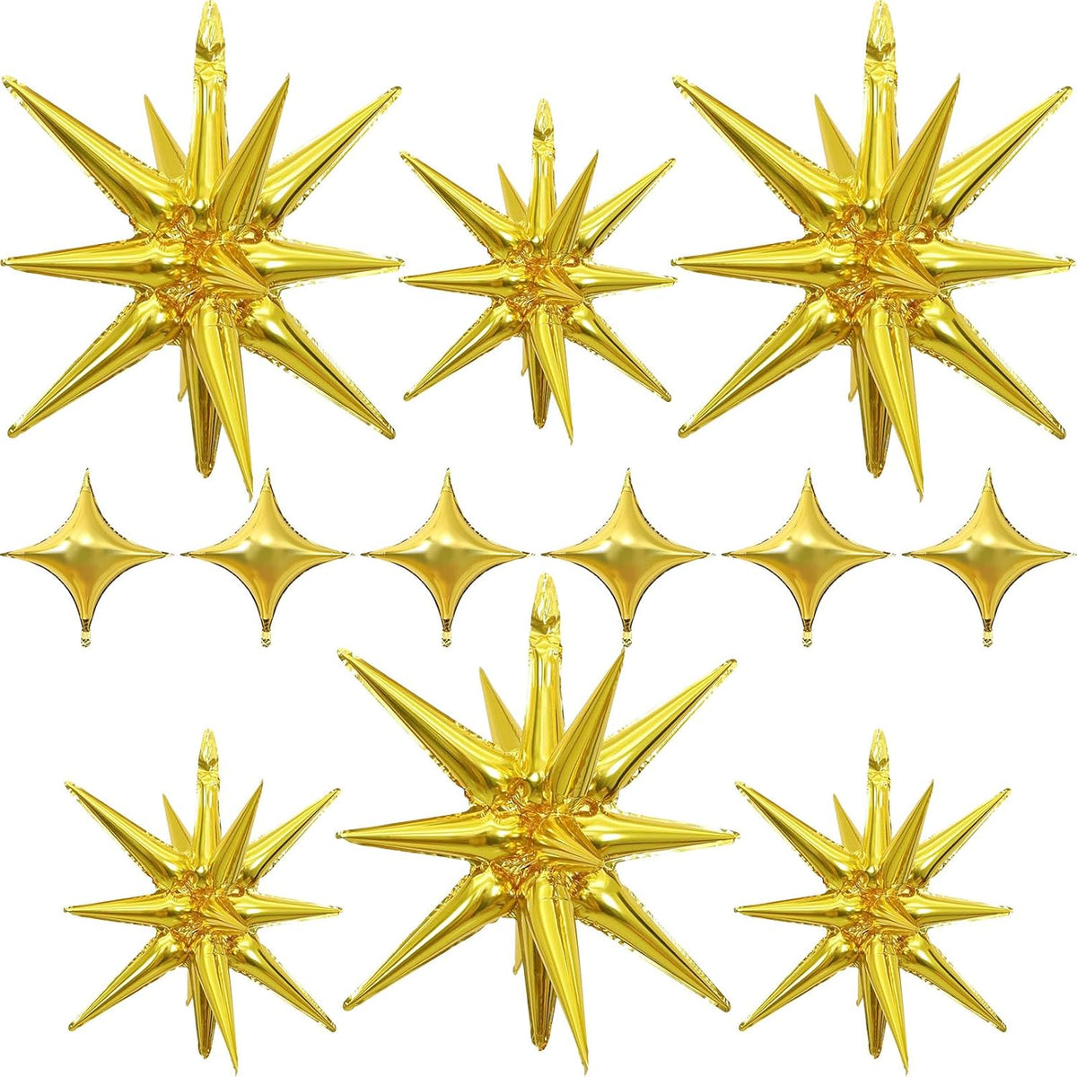 Gold Star Balloons 12pcs, 27/22 Inch Foil Star Explosion Balloons, Large Spike Mylar Cone Balloon