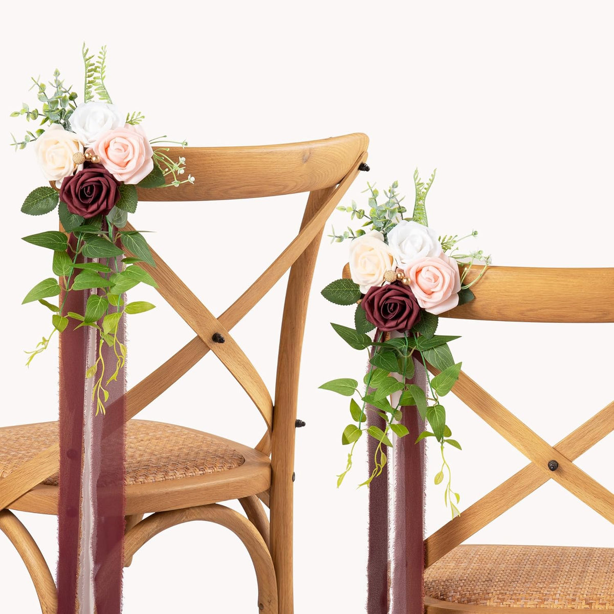 DORIS HOME Wedding Chair Decorations Burgundy Pew Flowers Set of 10 for Wedding Ceremony Party