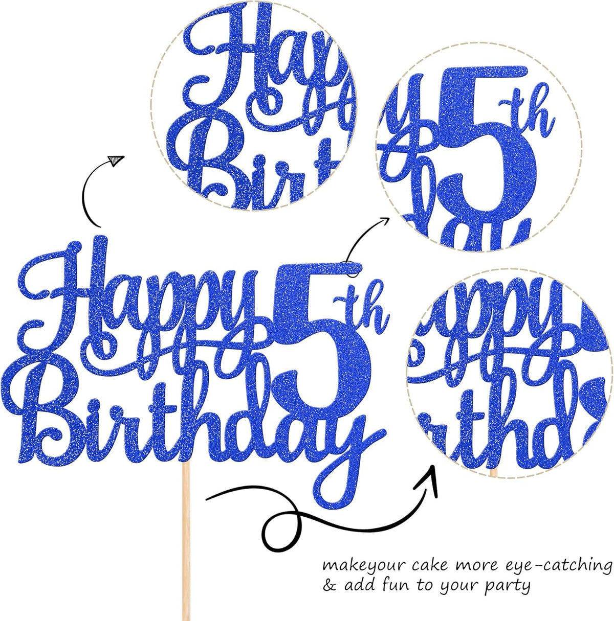 1 PCS Happy 5th Birthday Cake Topper Glitter Cheers to 5 Years Cake Pick Five Fabulous Cake