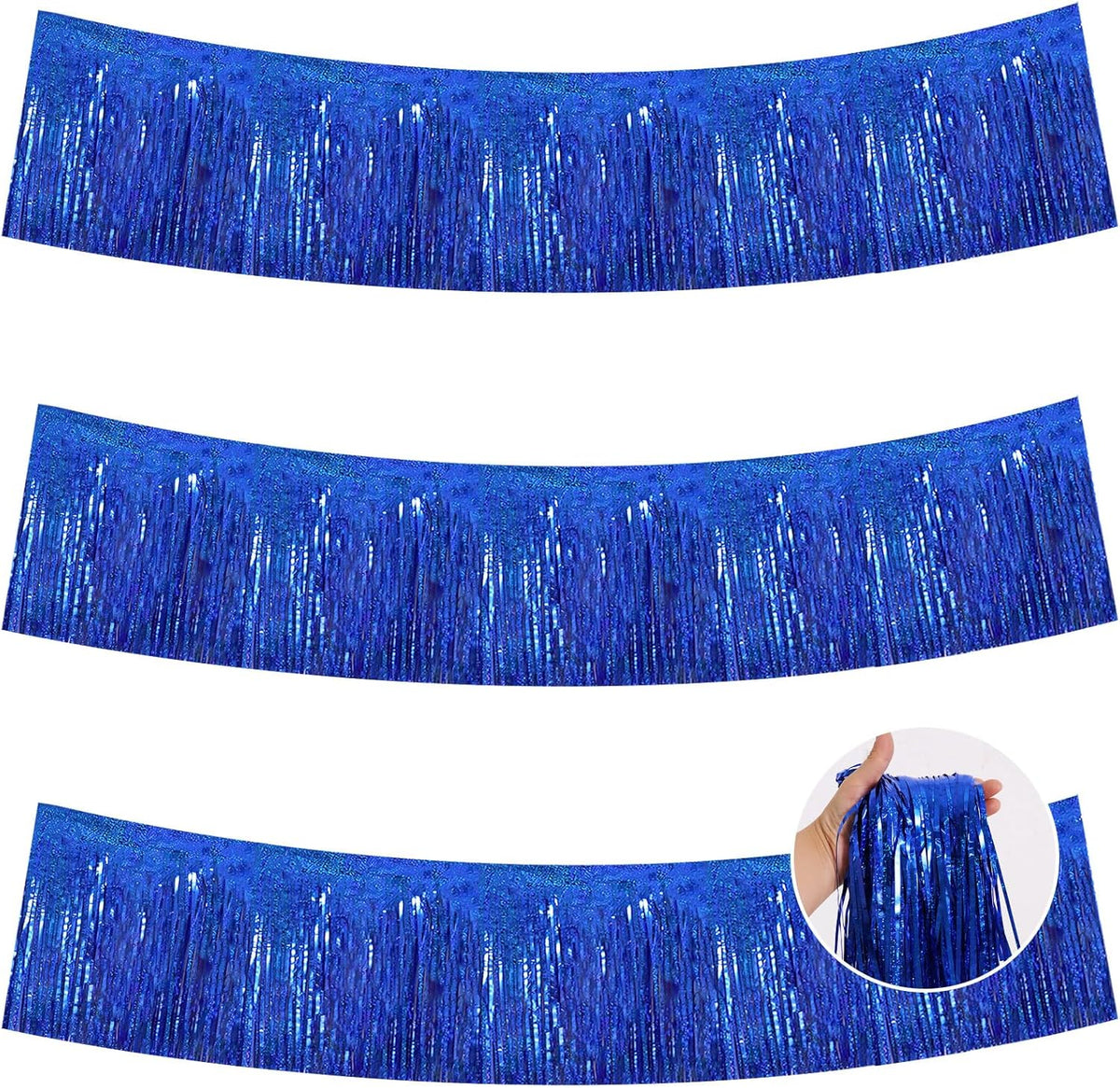 BEISHIDA 3 Packs Metallic Foil Fringe Garland Laser Blue Wall Hanging Tinsel Fringe Banners for Car