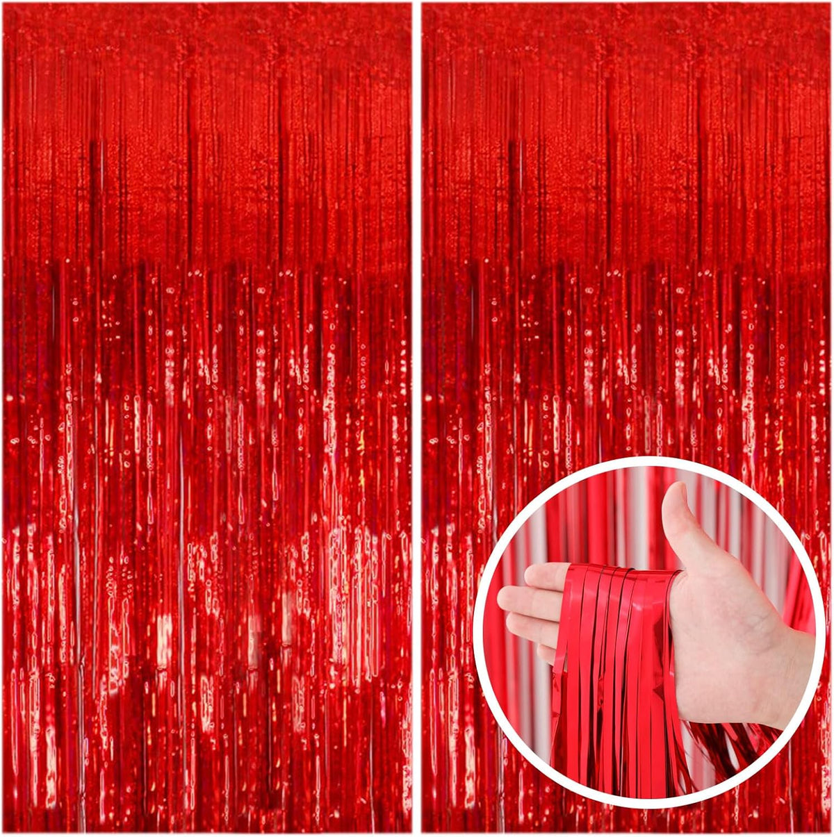 2 Pack Red Streamers Party Backdrop Christmas Decorations Foil Fringe Backdrop Curtains Carnival