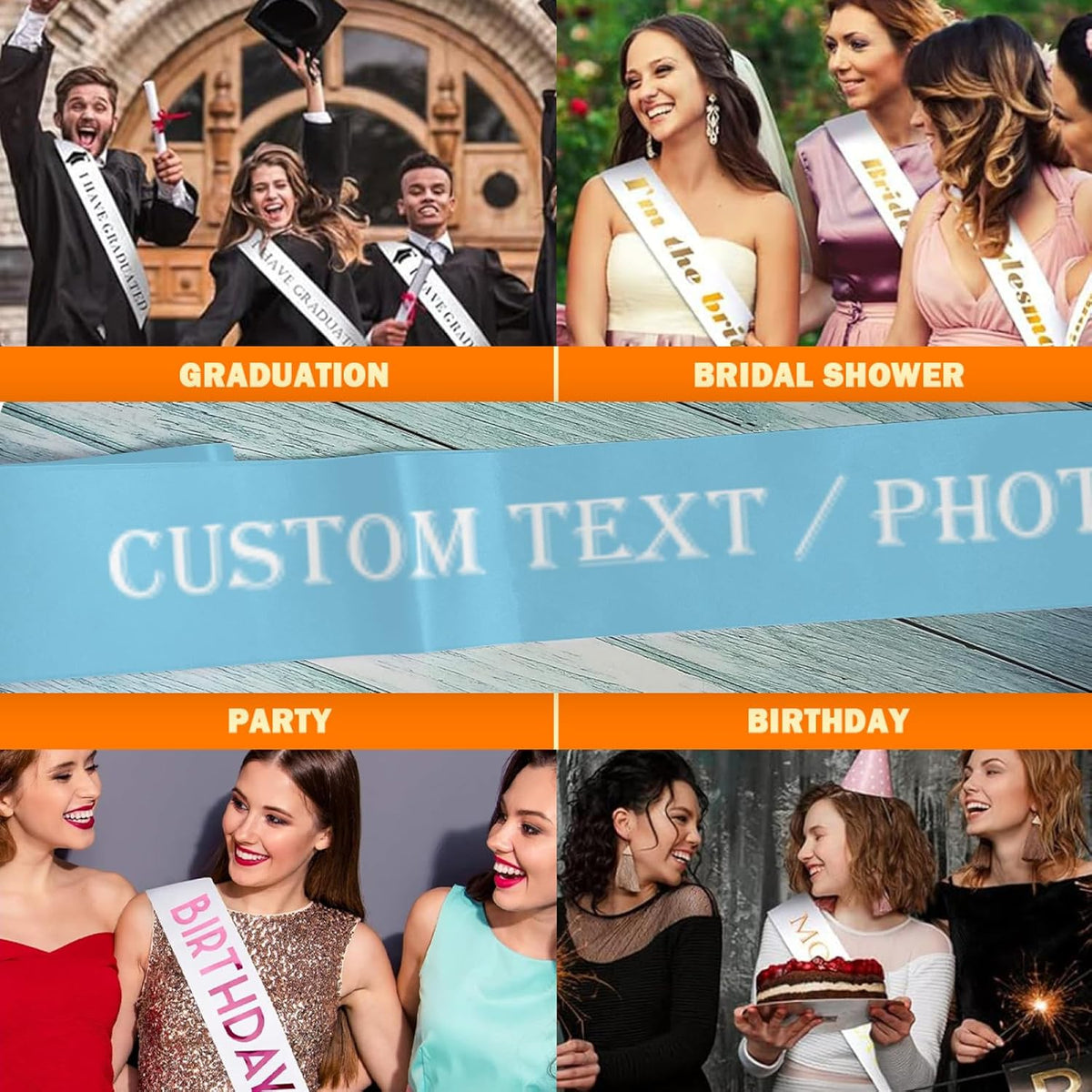 Custom Sash,Personalized Birthday Sash with Text Photo,Customized Bachelorette Sash Quote Sash
