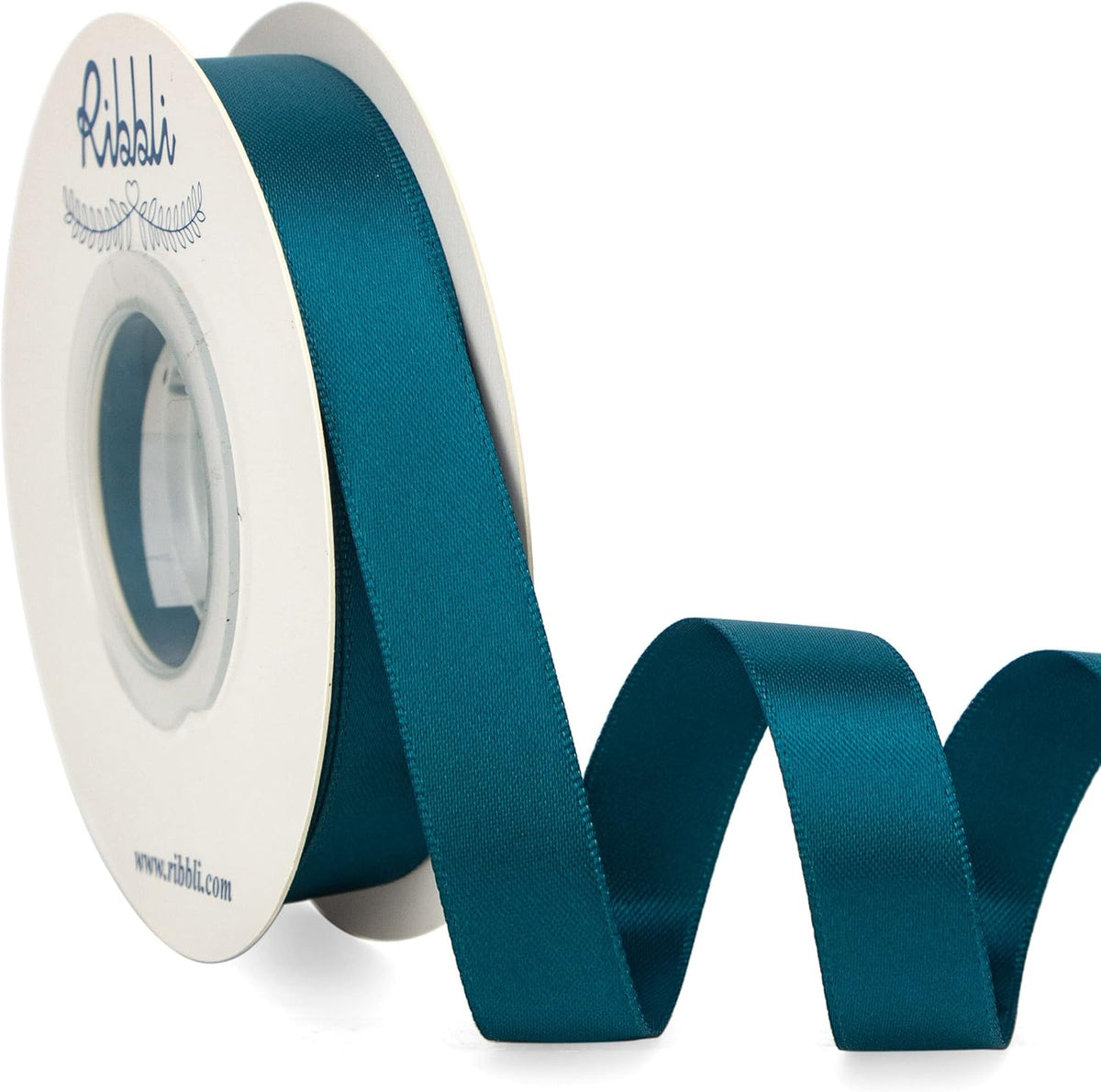 Ribbli Teal Satin Ribbon 5/8 inch x Continuous 25 Yards,Double Faced Satin Use for Craft, Gift