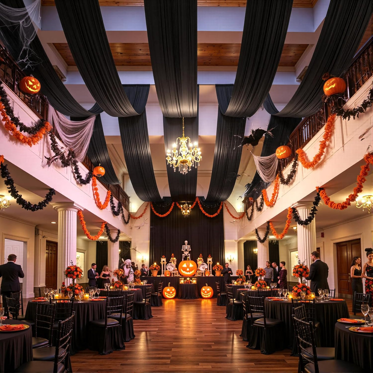 PartyVillage 2 Panels 5ftx30ft Black Ceiling Drapes for Halloween Parties – 30 FT Extra Long Thick