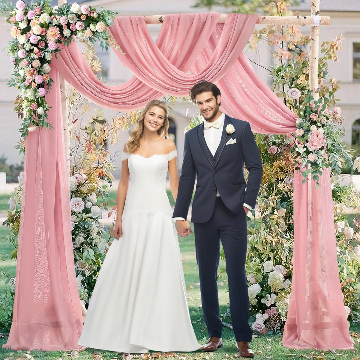 PARTISKY 10x7ft Dusty Rose Chiffon Backdrop Curtains, Wrinkle-Free Sheer Fabric Photo Drapes for