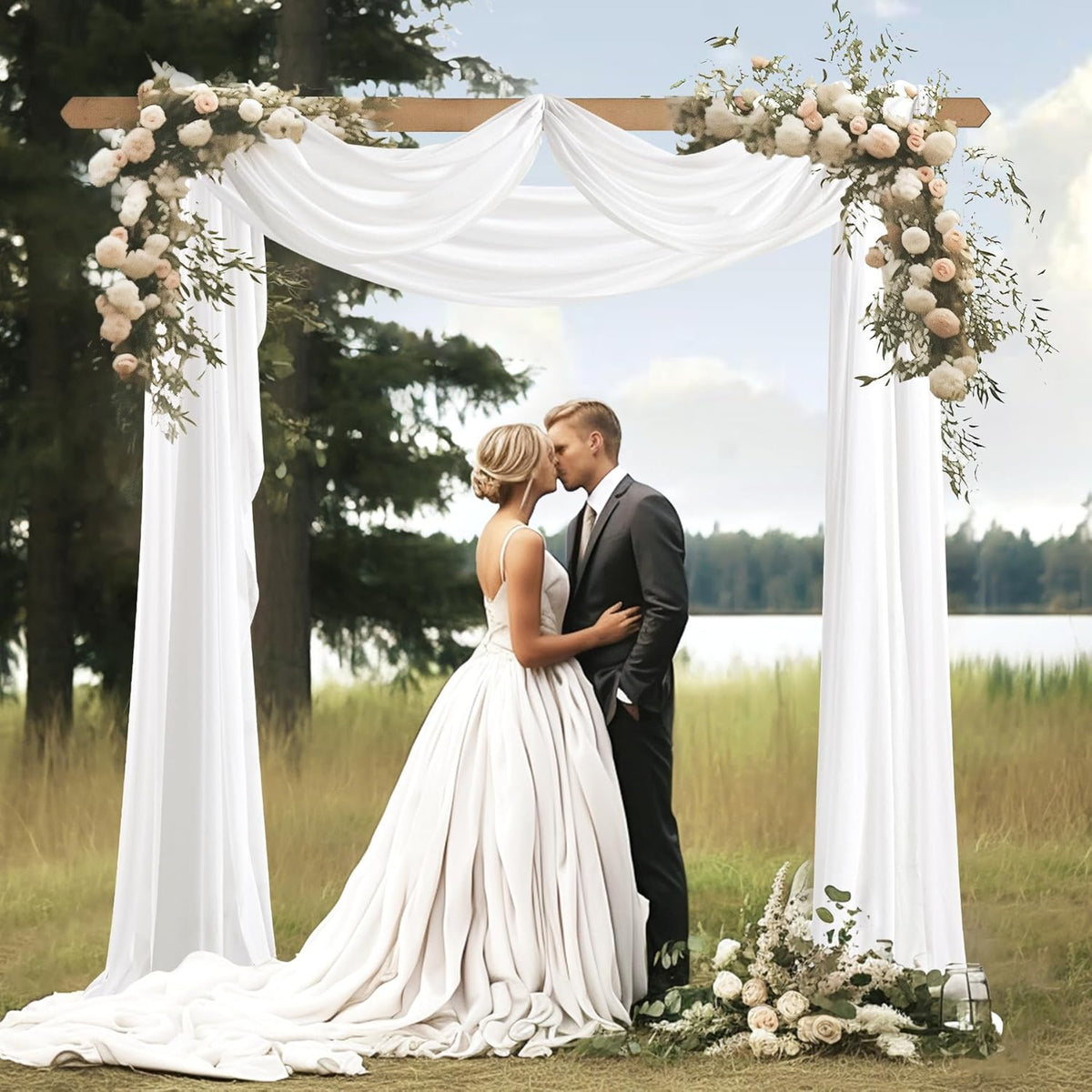 Wedding Arch Draping Fabric 1 Panel 30" X 20FT Sheer Arch Drapes Fabric White Backdrop Curtains for
