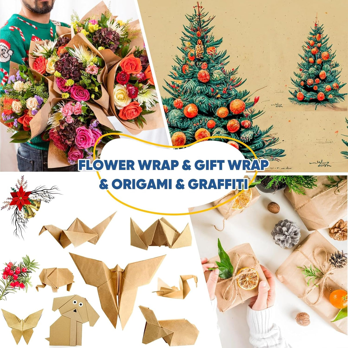 Brown Wrapping Paper, Kraft Paper Roll, Craft Decorative Paper 15" x 450", Packing Paper for Moving