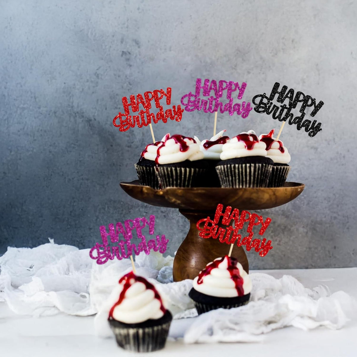 Gyufise 24Pcs Happy Birthday Cupcake Toppers Glitter Birthday Cupcake Food Picks for Celebrating