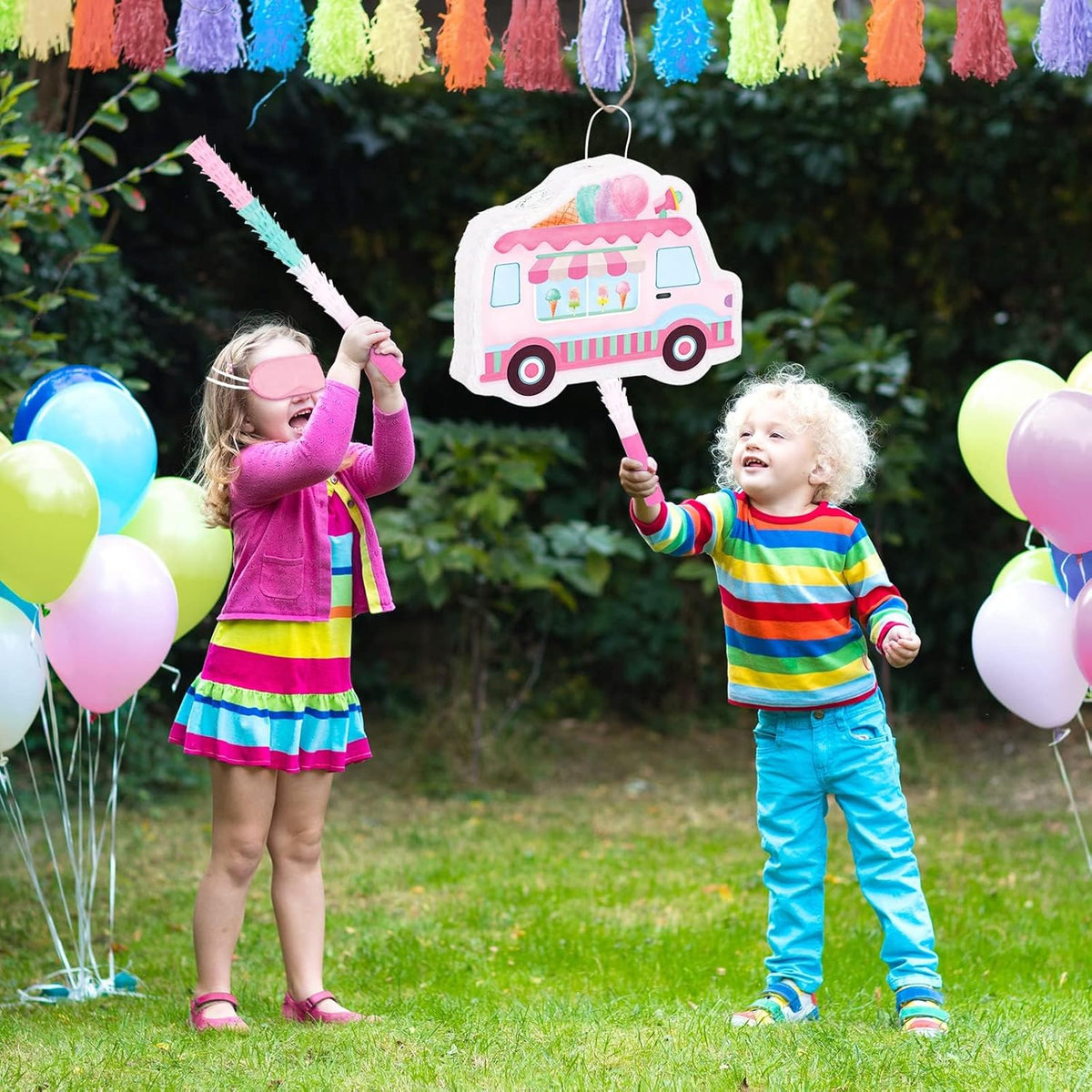 WERNNSAI Ice Cream Piñata -15.7'' x 12.2'' Ice Cream Truck Piñata with Stick and Blindfold Birthday