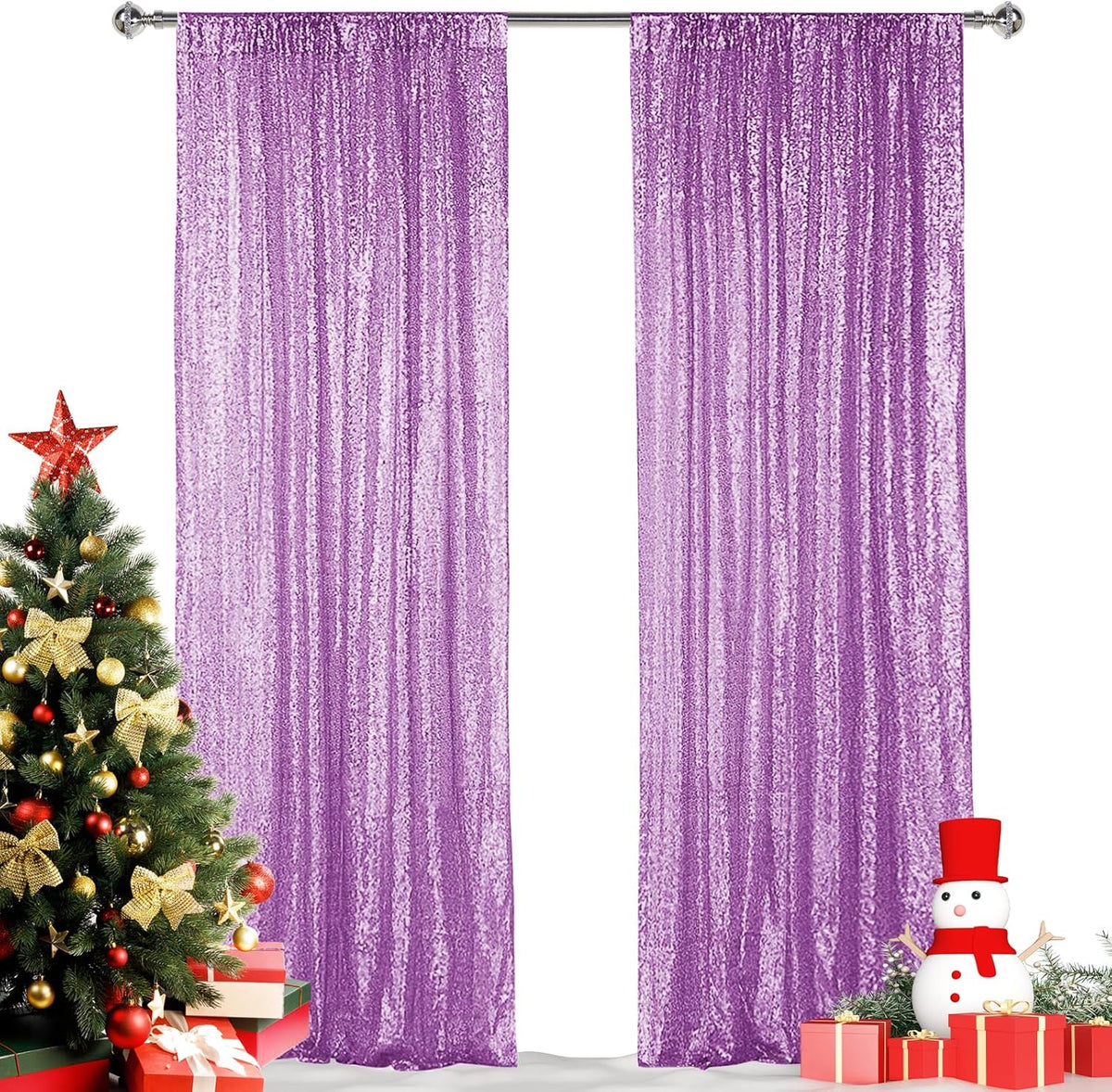 Hahuho Lavender Sequin Backdrop Curtain, 2PCS 2FTx8FT Glitter Backdrop Curtain for Parties