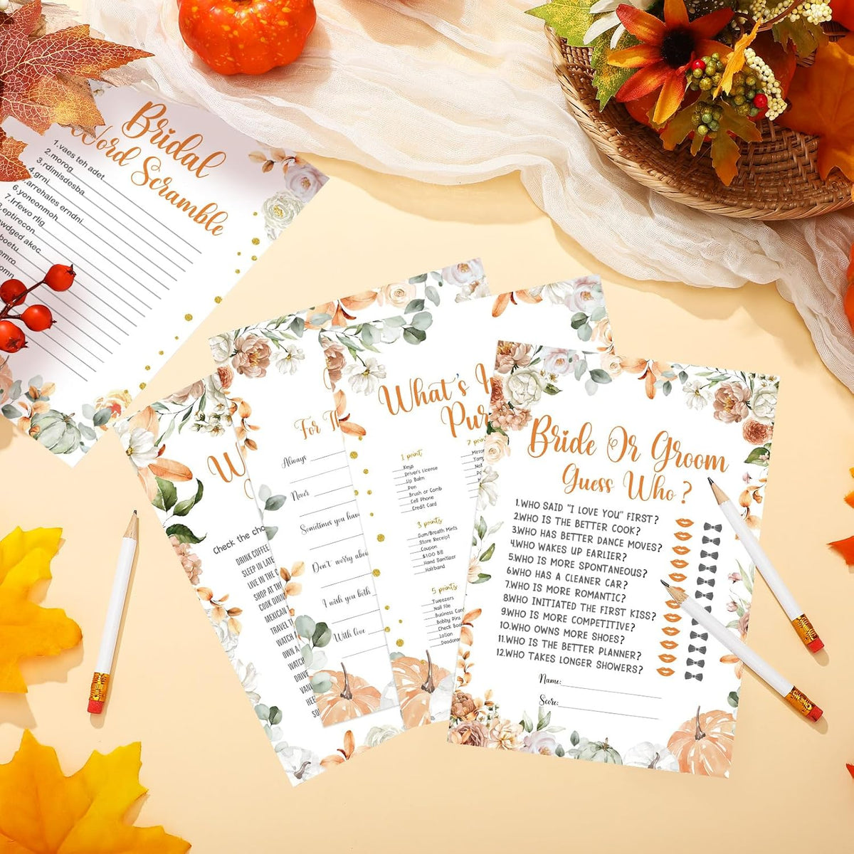 Teling 145 Pieces Bridal Shower Game Bridal Shower Favors Set Wedding Games Cards and Pencils for