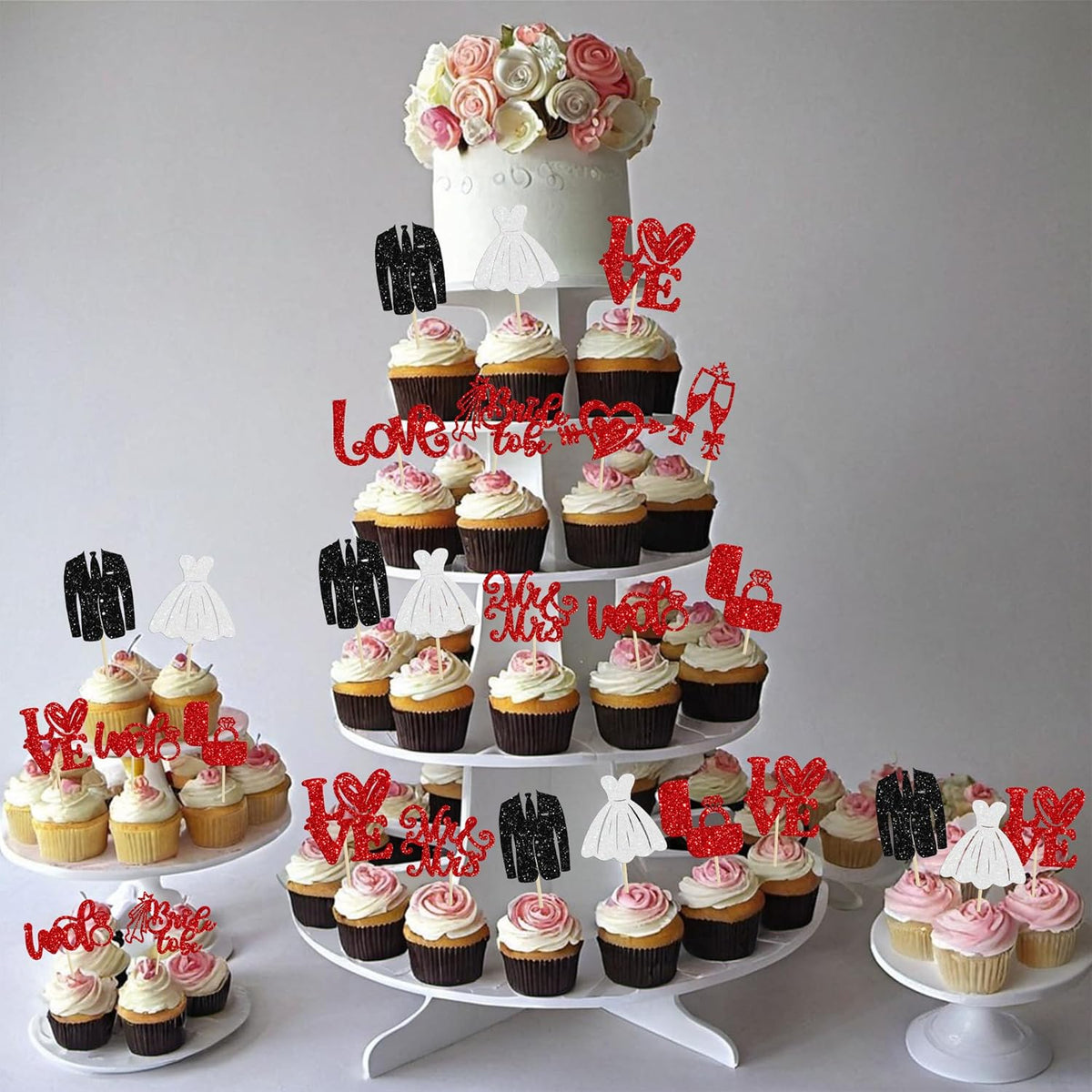 Ephlyn 30Pcs Bride to be Cupcake Toppers Glitter Wedding Cake Topper Decorations I Do Love Heart