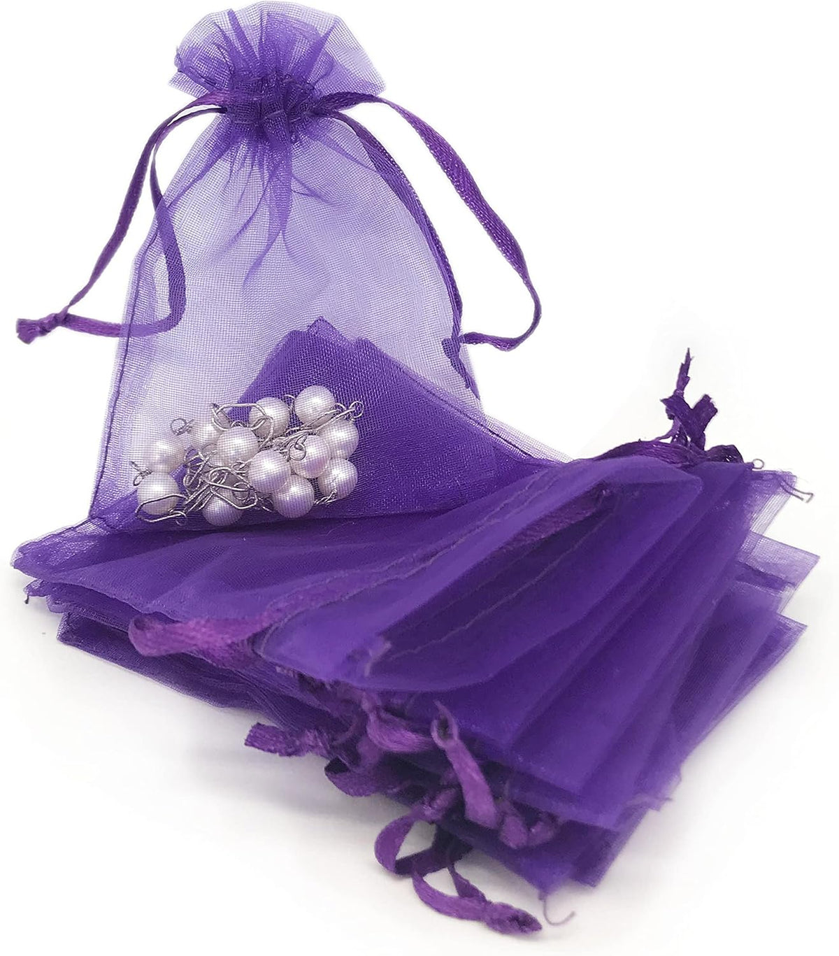 TheDisplayGuys 48-Pack 2" x 2-3/4" Purple Sheer Organza Gift Bags with Drawstring, Goodie Bags for